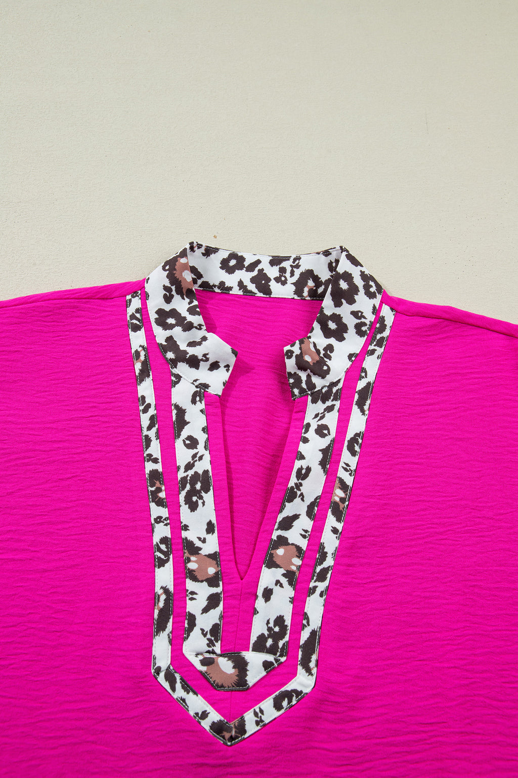 Leopard Patchwork Trim V Neck Blouse