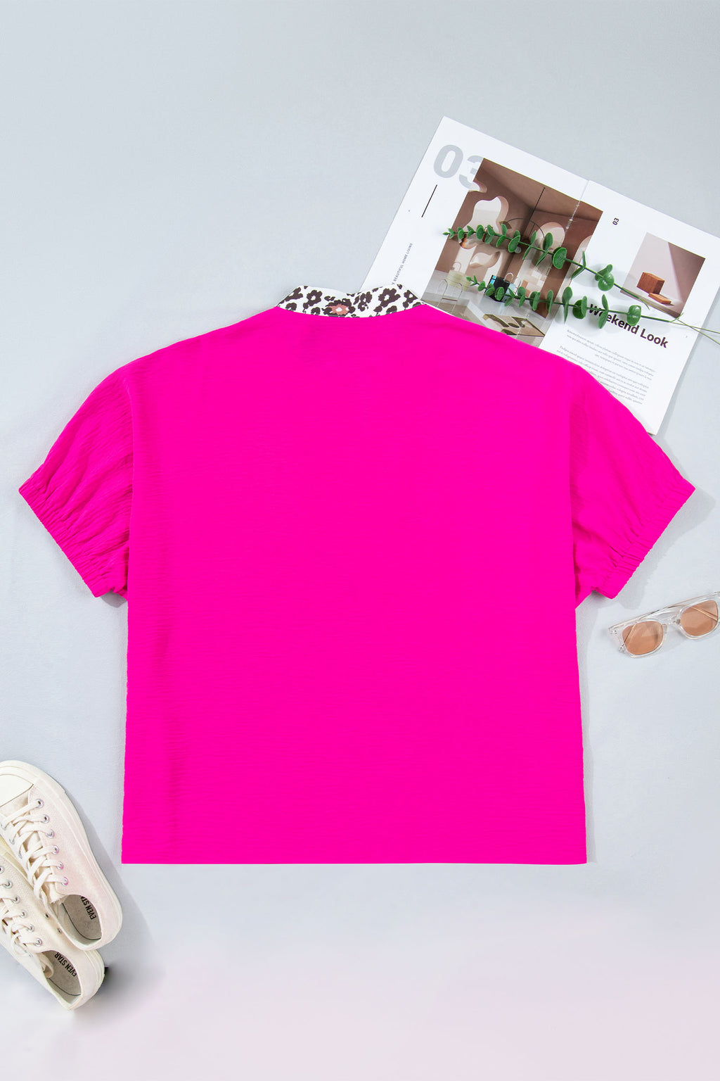 Plus Size Leopard Accent Short Sleeve Top