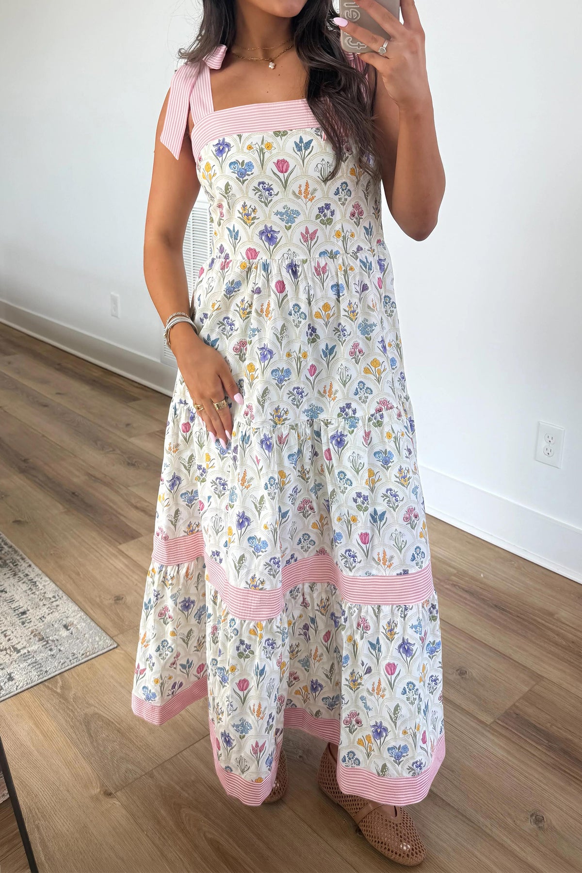 Multicolour Floral Print Knot Straps Maxi Dress