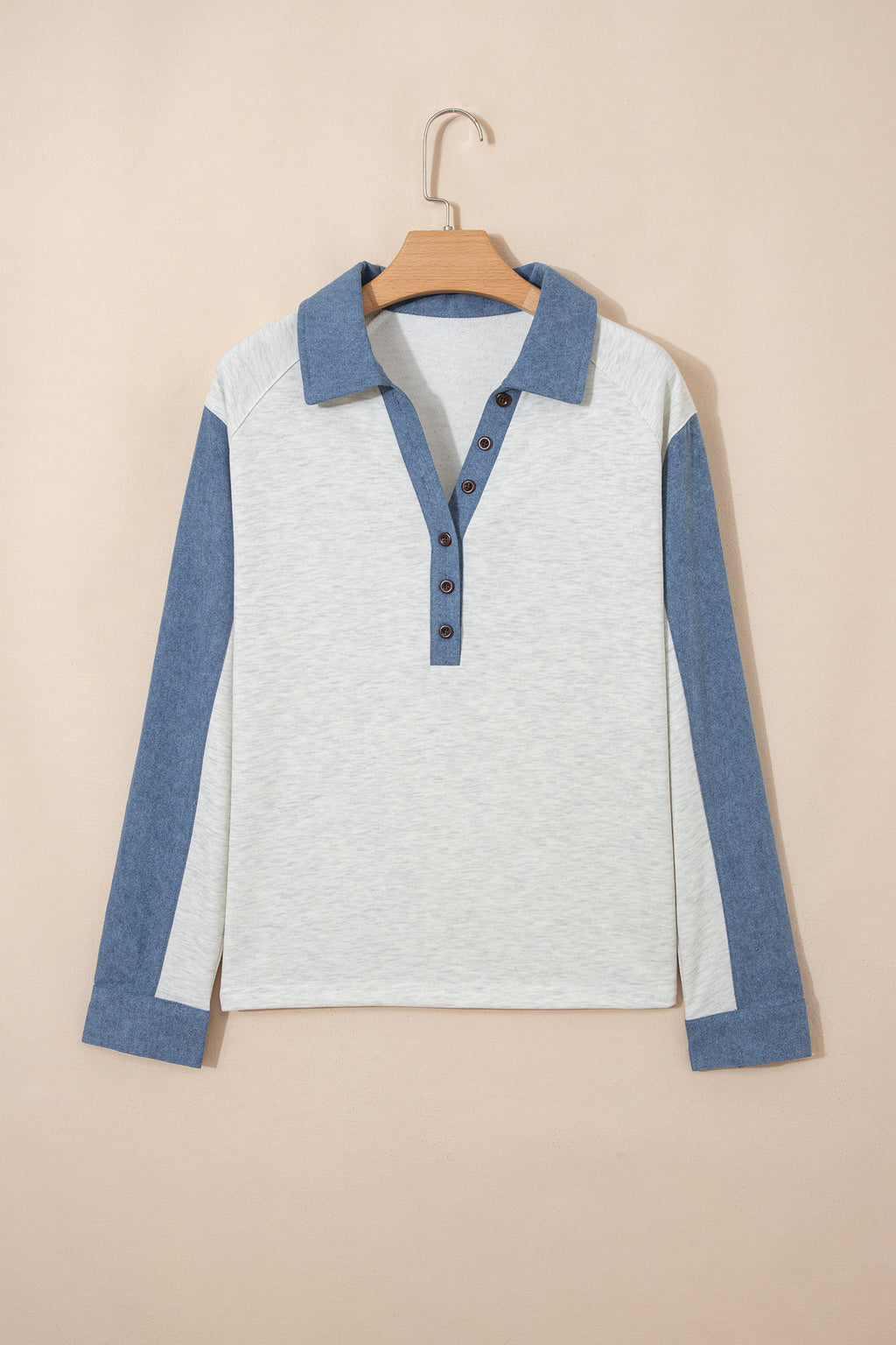 Denim  Polo Collar Long Sleeve Top