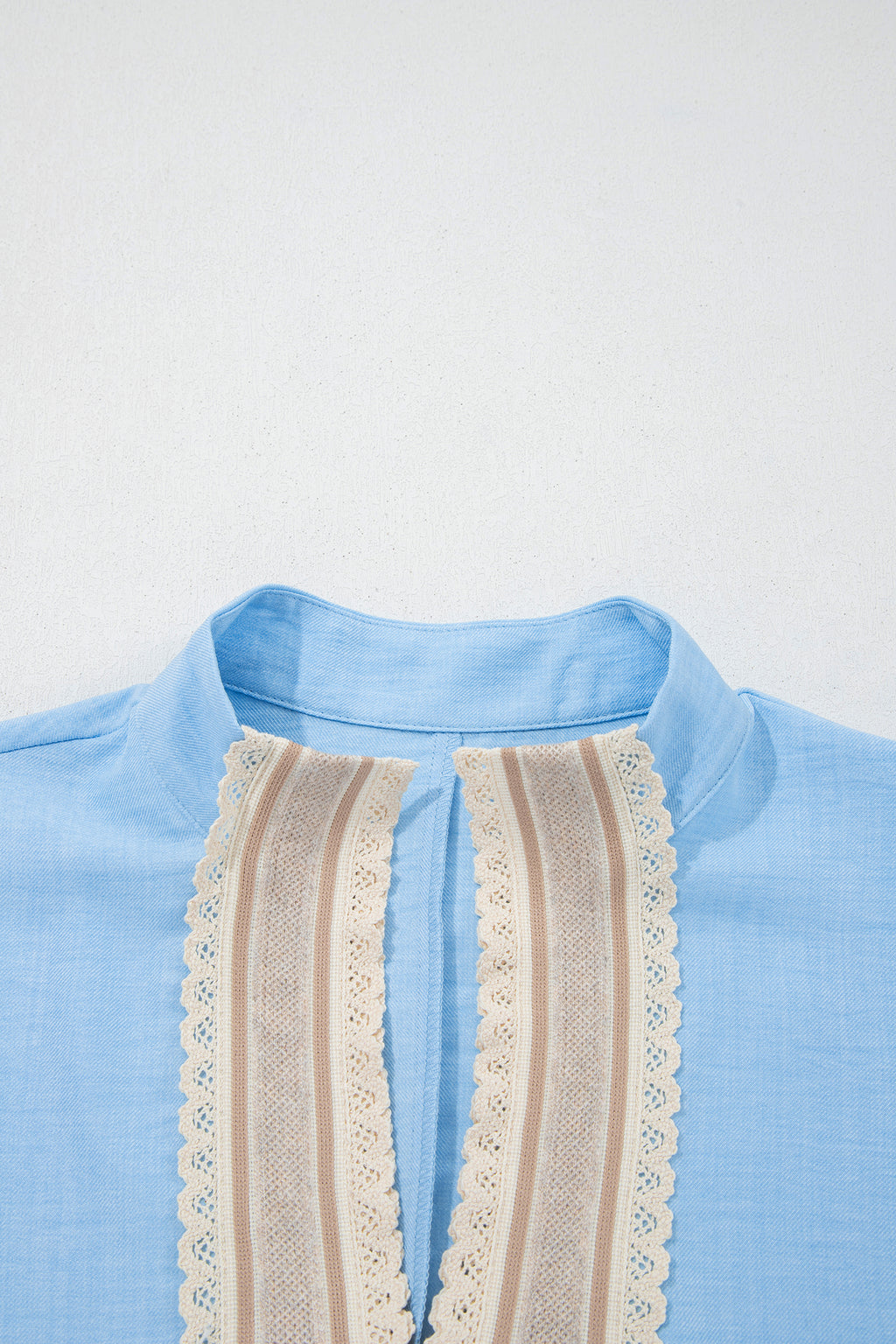 Blue Crochet Lace Accent Pullover Blouse