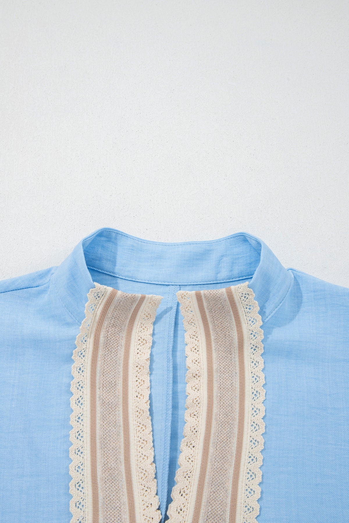 Blue Crochet Lace Accent Pullover Blouse
