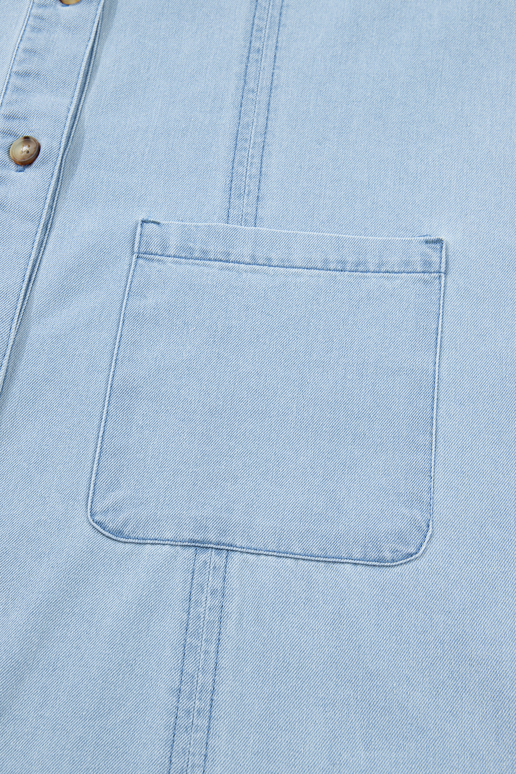 Ruffled Edge Collared Shift Denim Dress with Pockets
