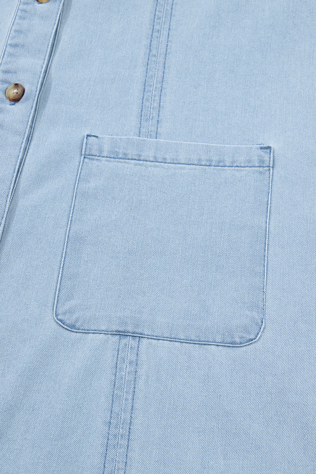 Ruffled Edge Collared Shift Denim Dress with Pockets
