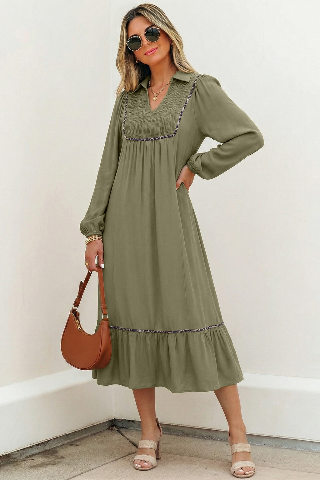 Four Leaf Clover Collared Leopard Dress