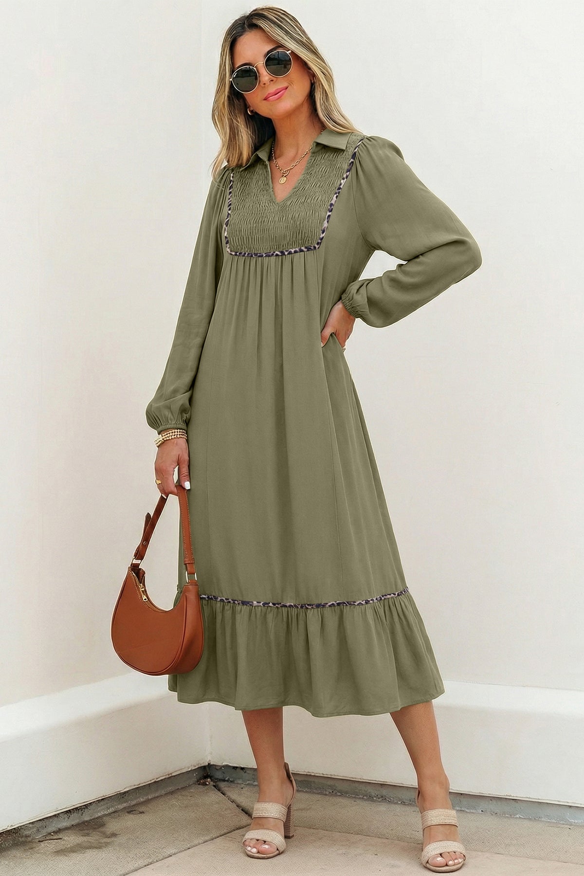 Four Leaf Clover Collared Leopard Dress