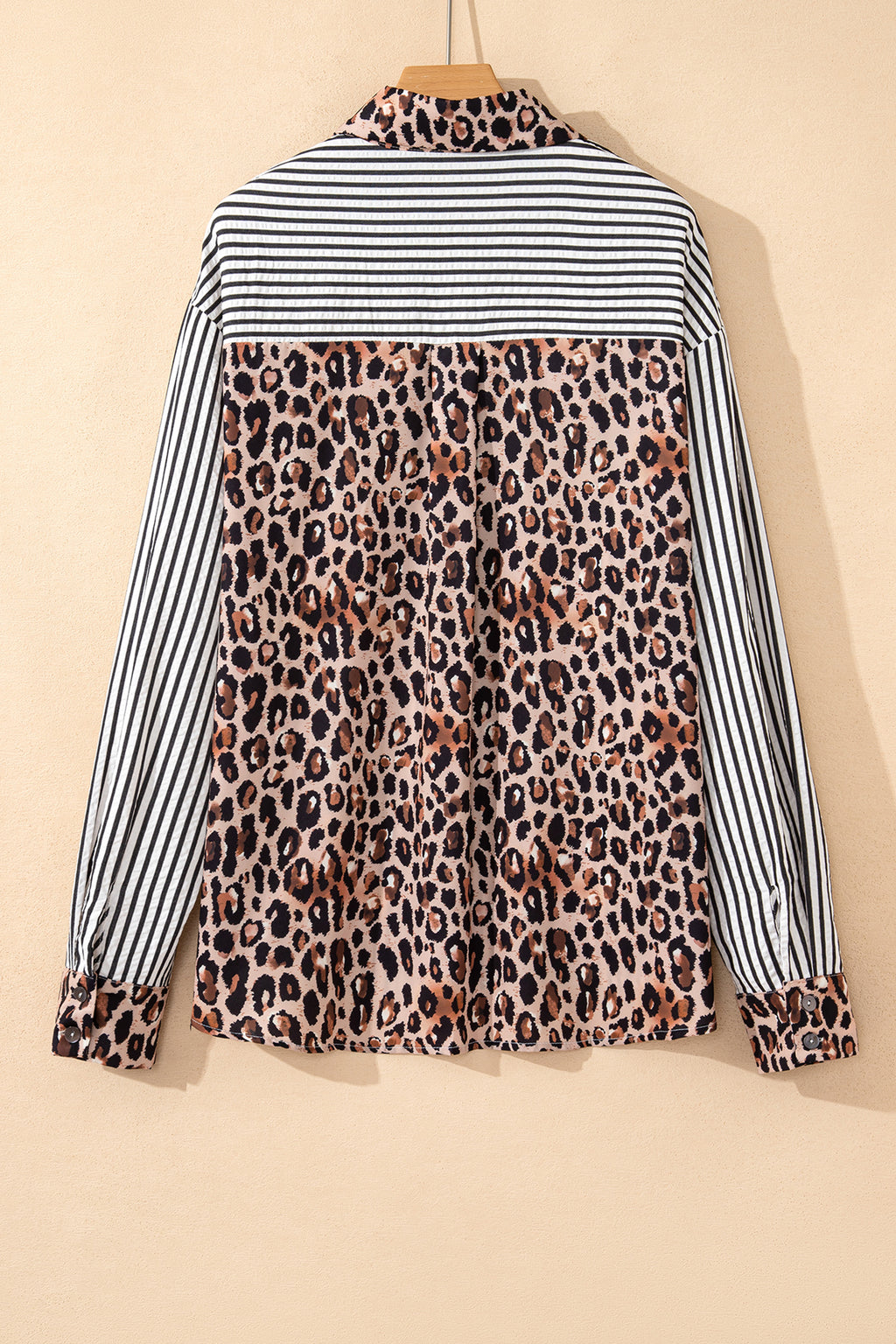 Leopard Print Patchwork Button Up Womens Shirt