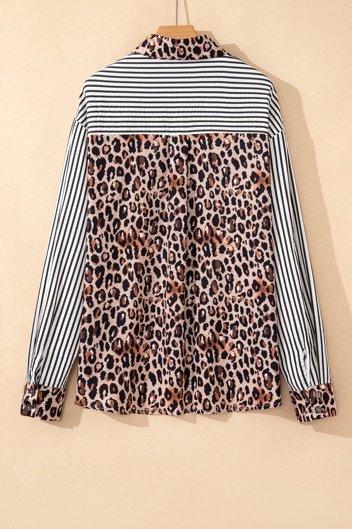 Leopard Print Patchwork Button Up Womens Shirt