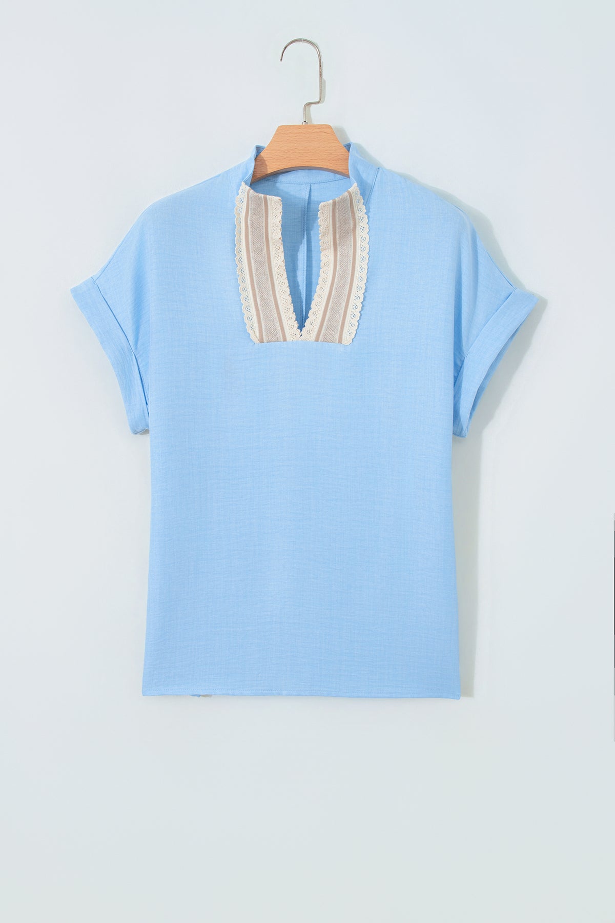 Blue Crochet Lace Accent Pullover Blouse