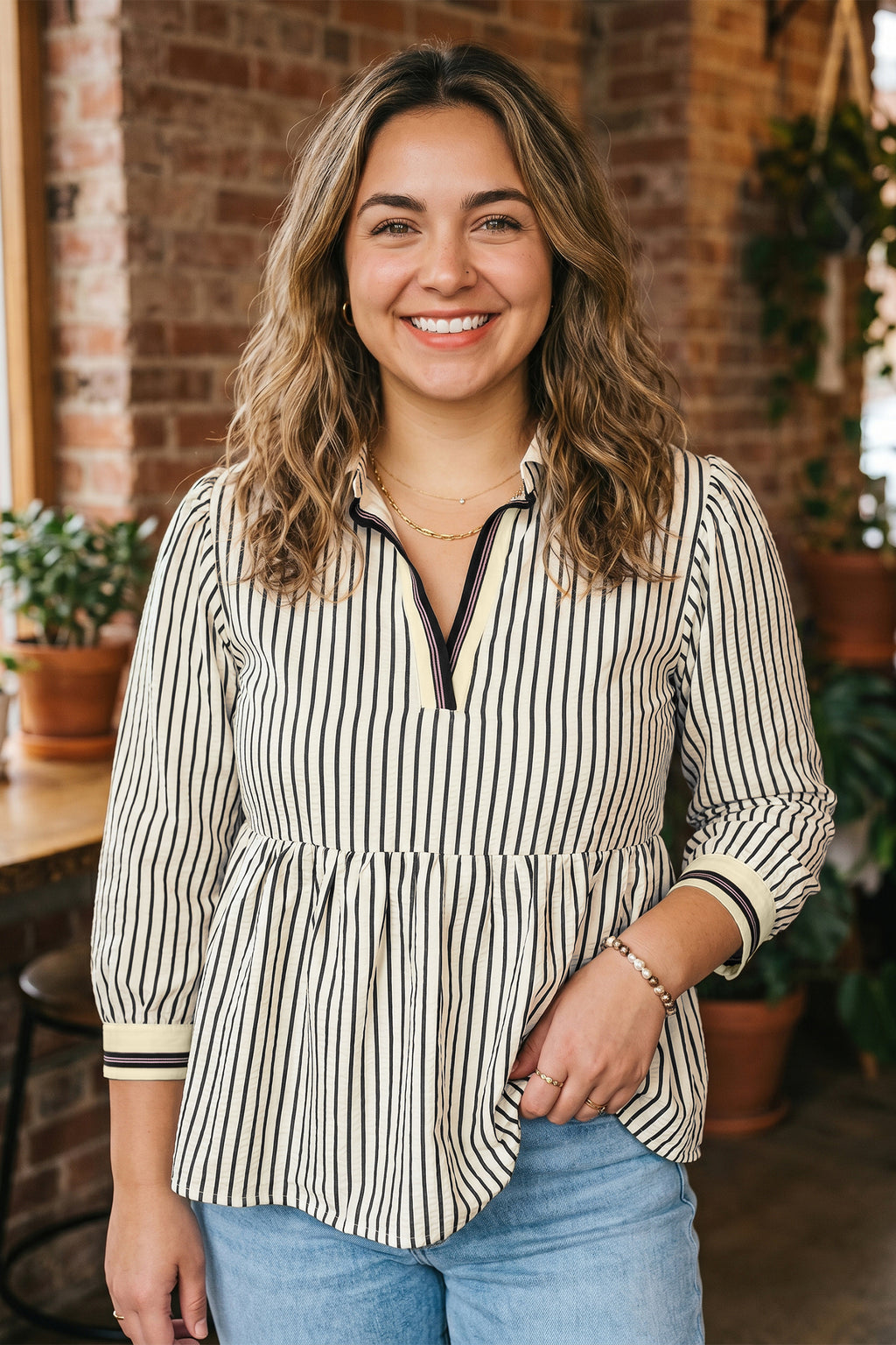 Plus Size Black Stripe Blouse