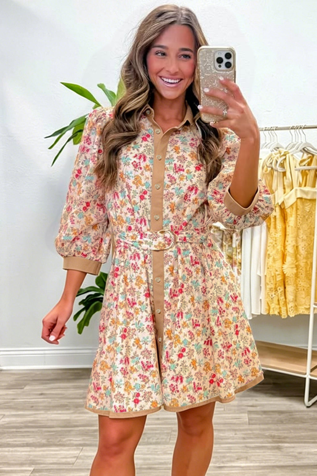 Orange Floral Belted Dress