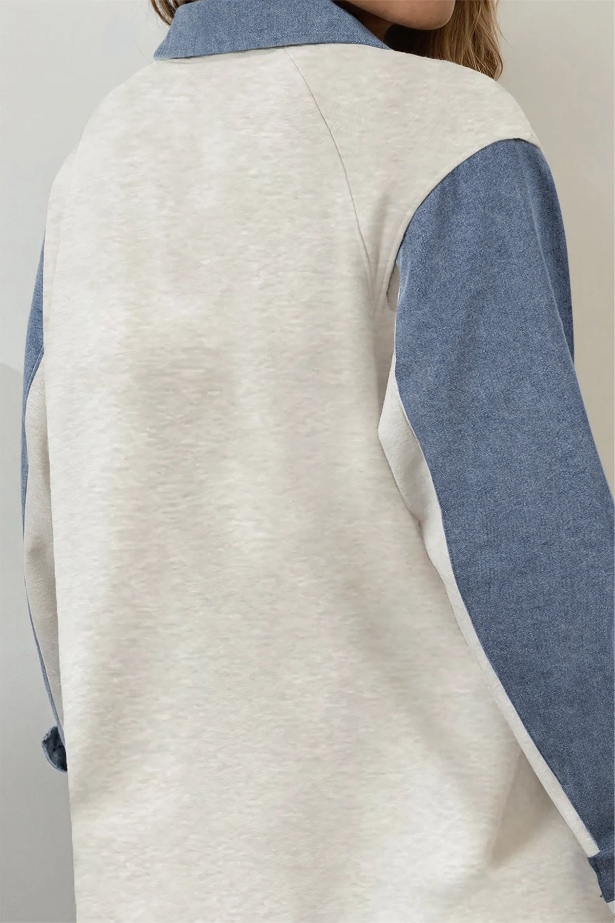 Denim  Polo Collar Long Sleeve Top