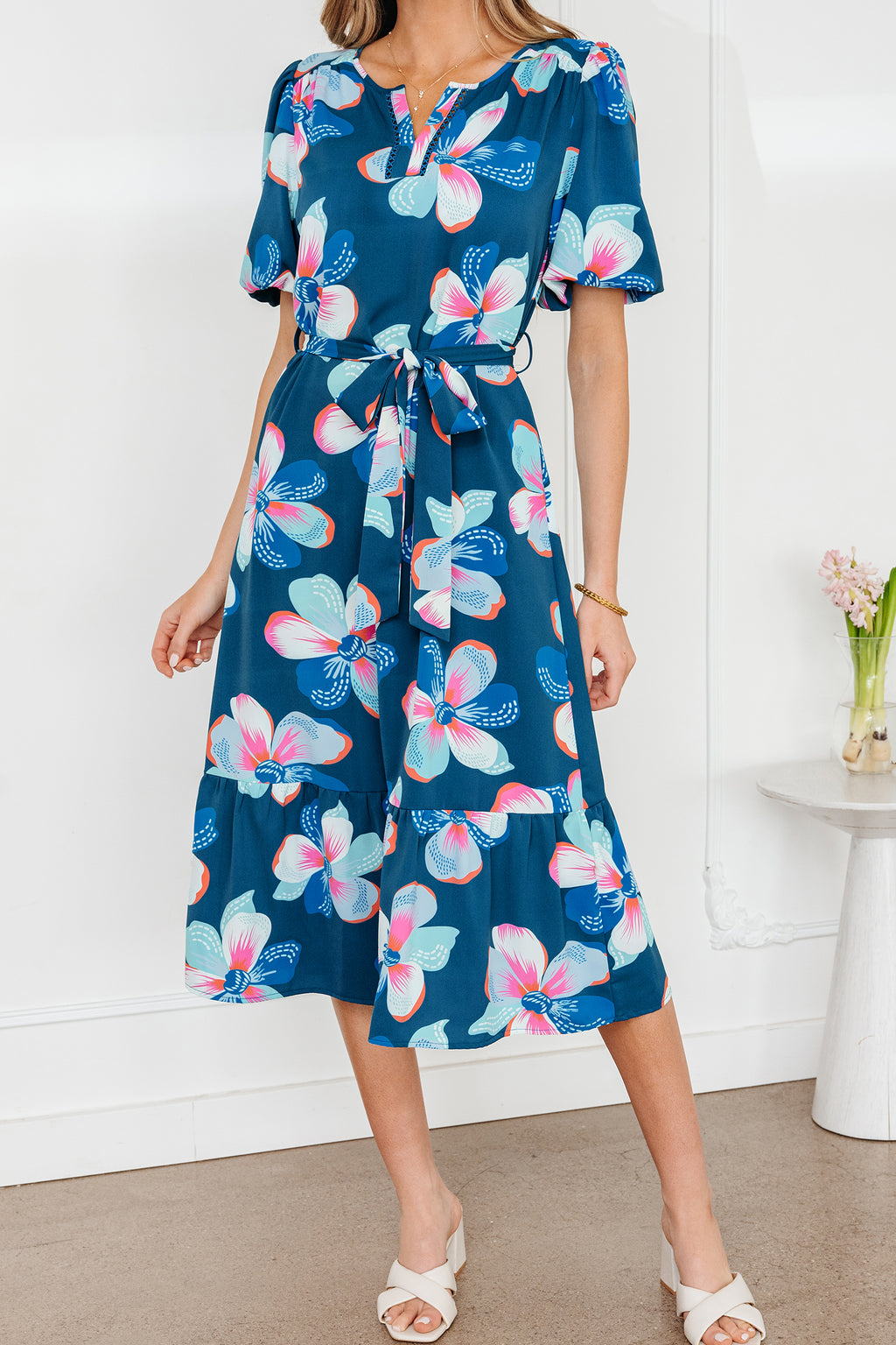 Blue Floral Print Dress