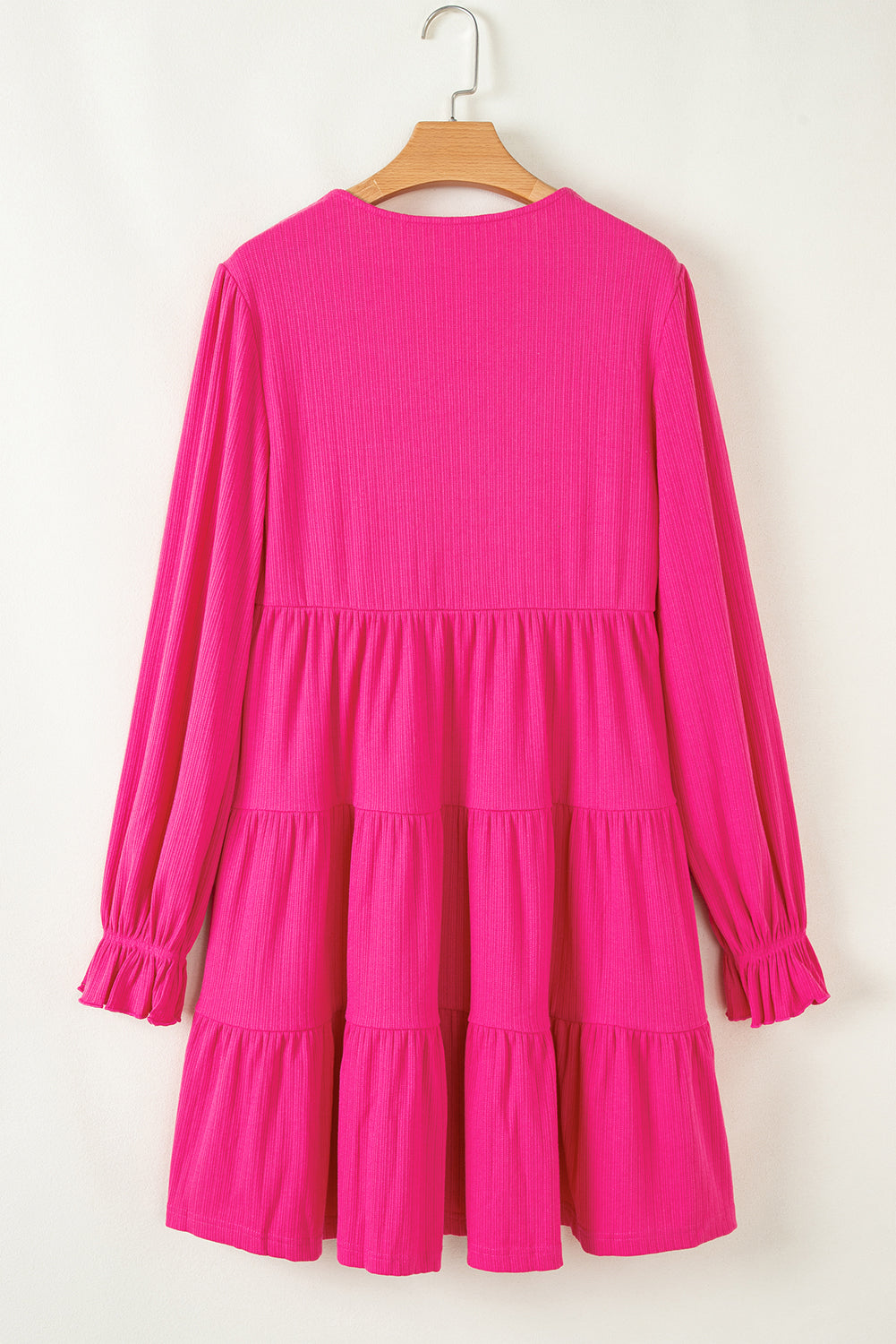 Rose Red Colorful Ruffled Long Sleeve Dress