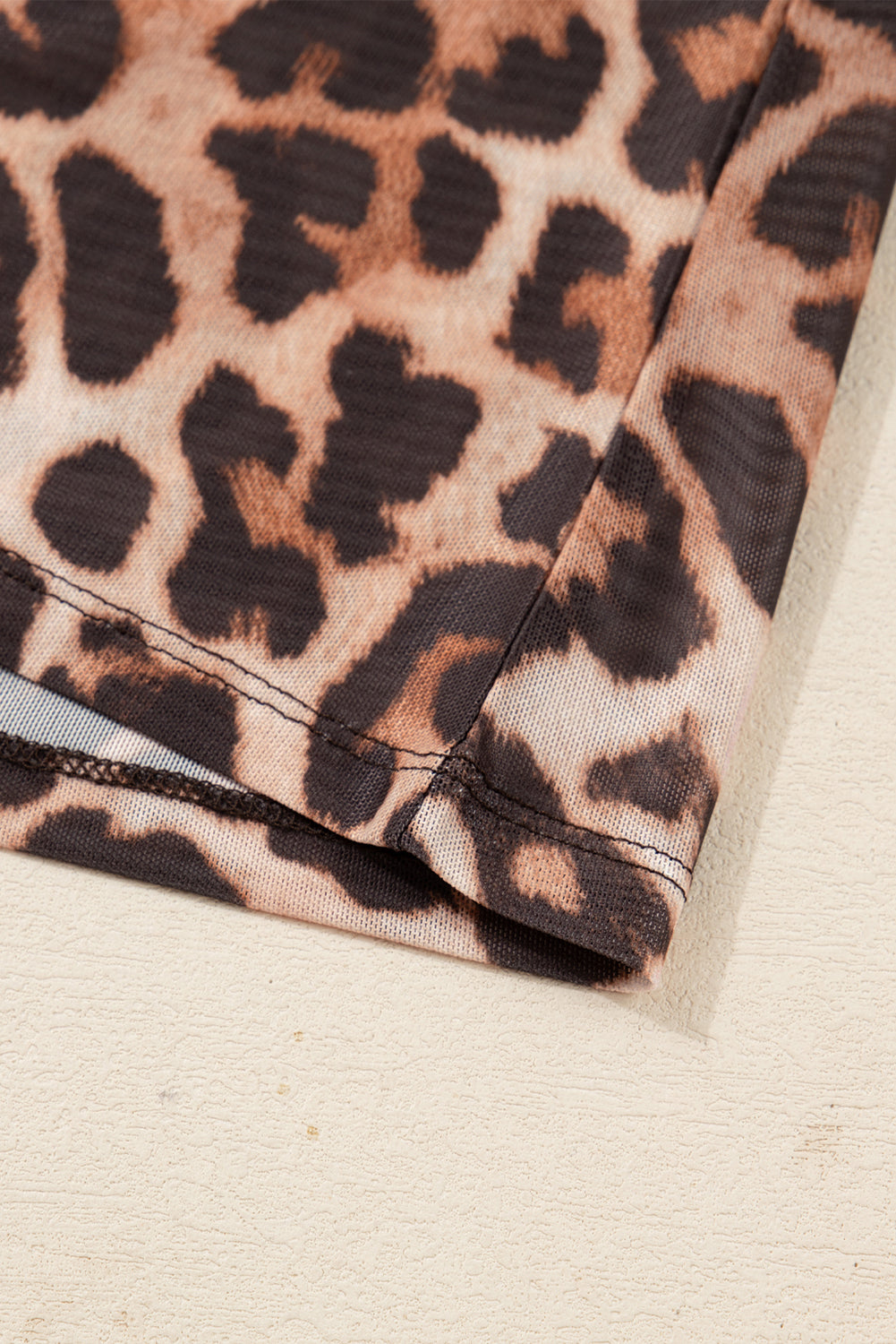 Brown Leopard Mock Neck Long Sleeve Mesh Top