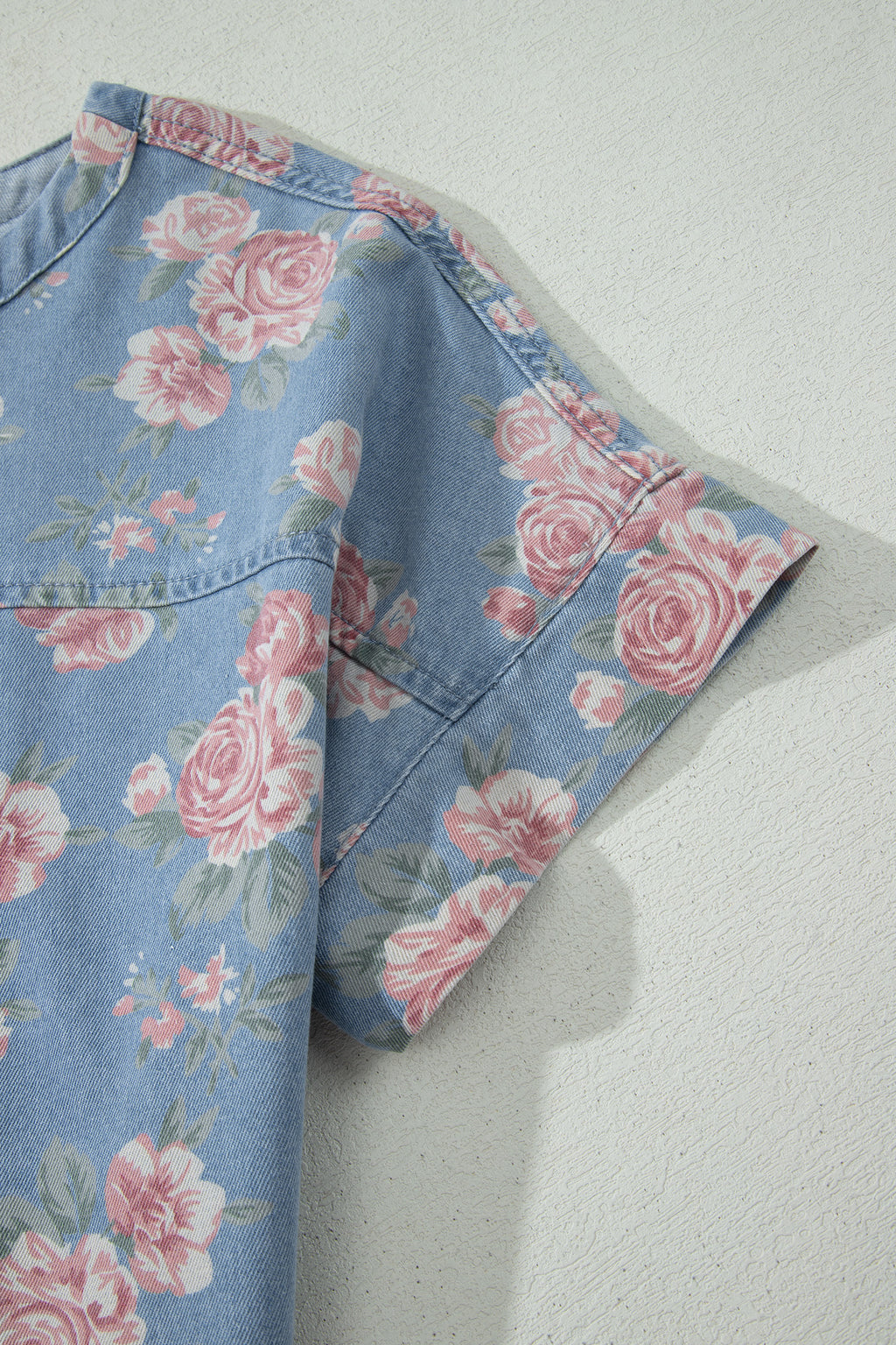 Sky Blue Floral Denim Loose Shorts 2pcs Set