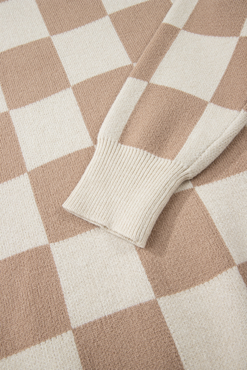 Checkered Pattern Ribbed Trim Knit Baggy Sweater