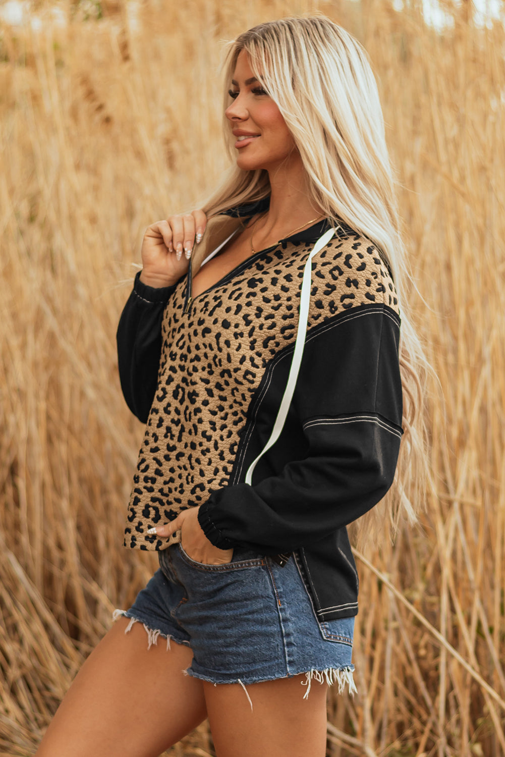 Brown Leopard  Quarter Zip Hoodie