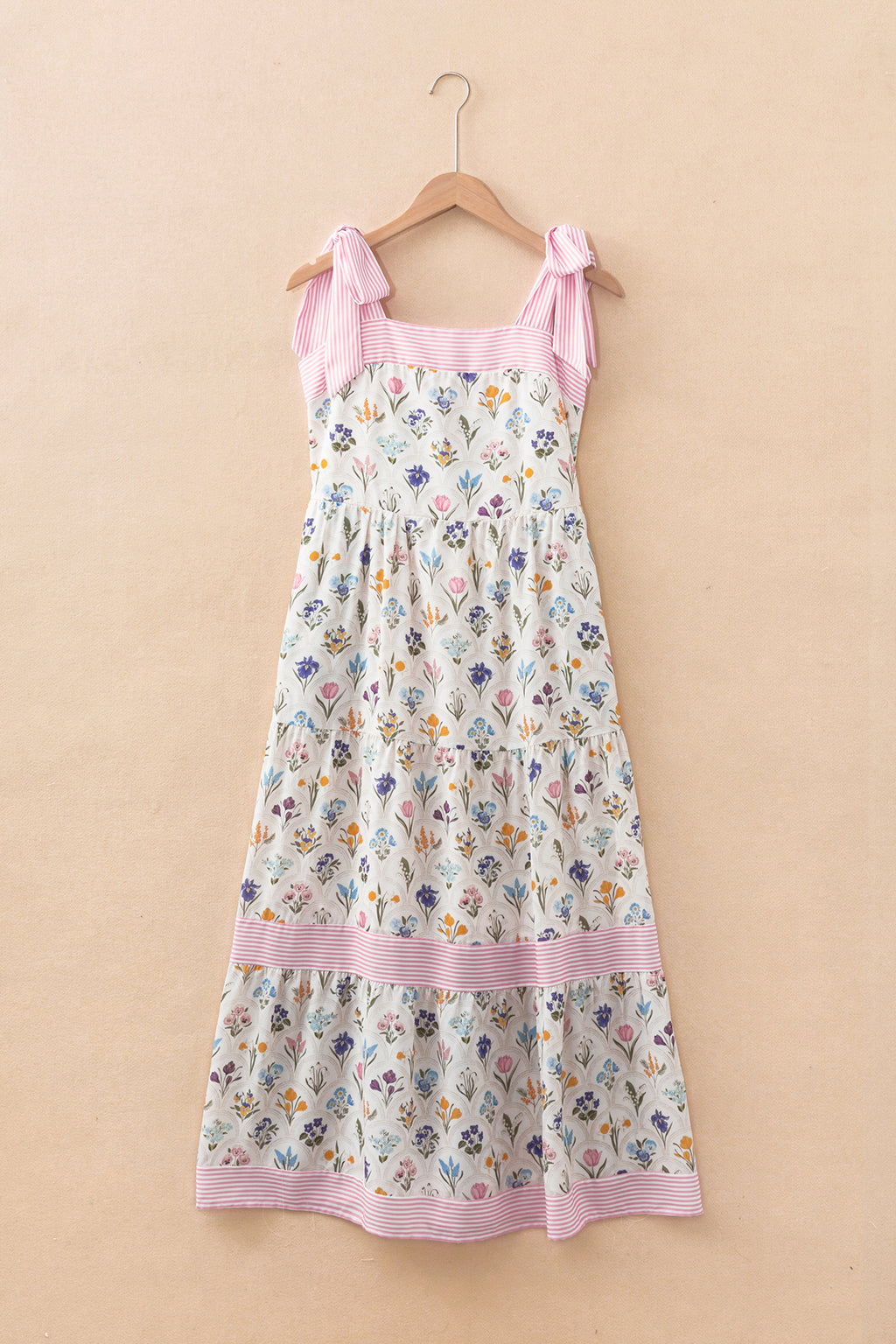 Multicolour Floral Print Knot Straps Maxi Dress