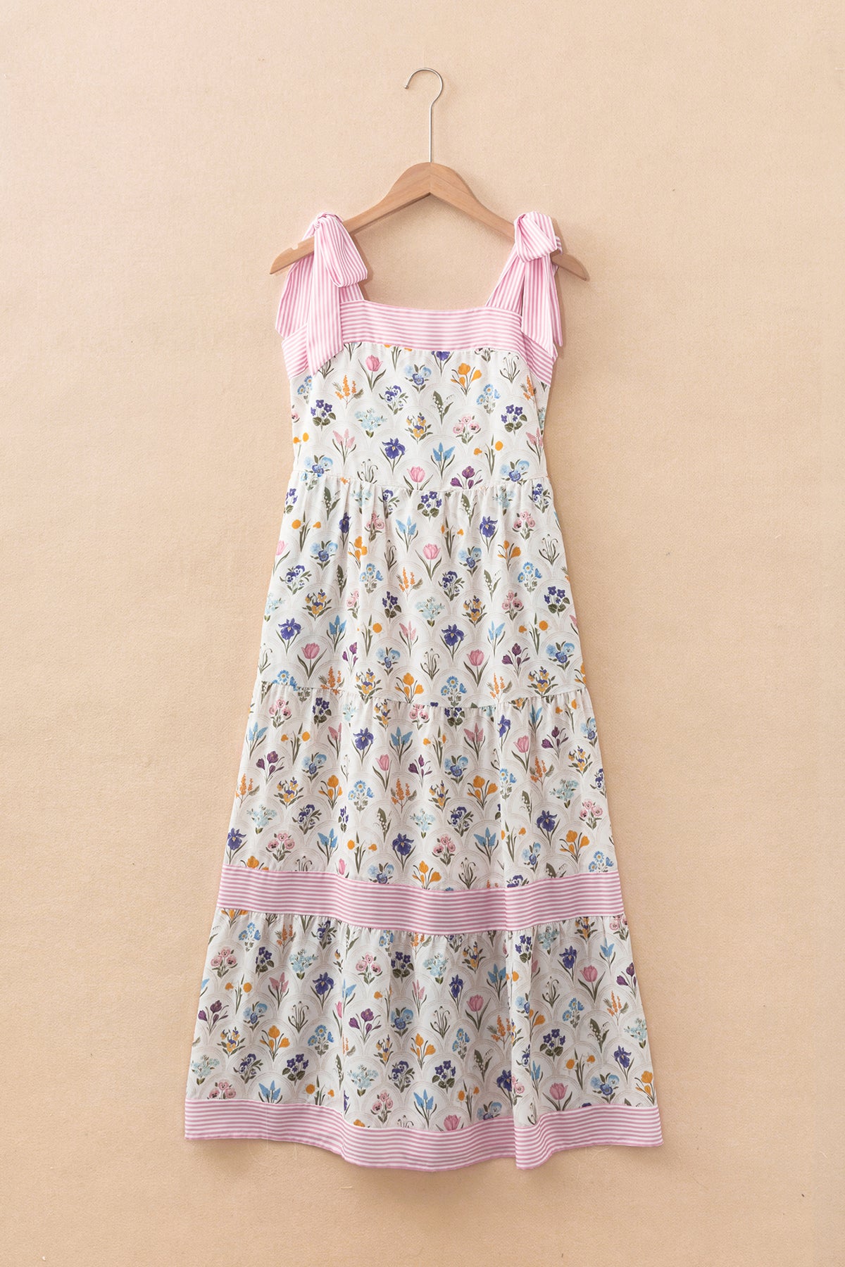 Multicolour Floral Print Knot Straps Maxi Dress