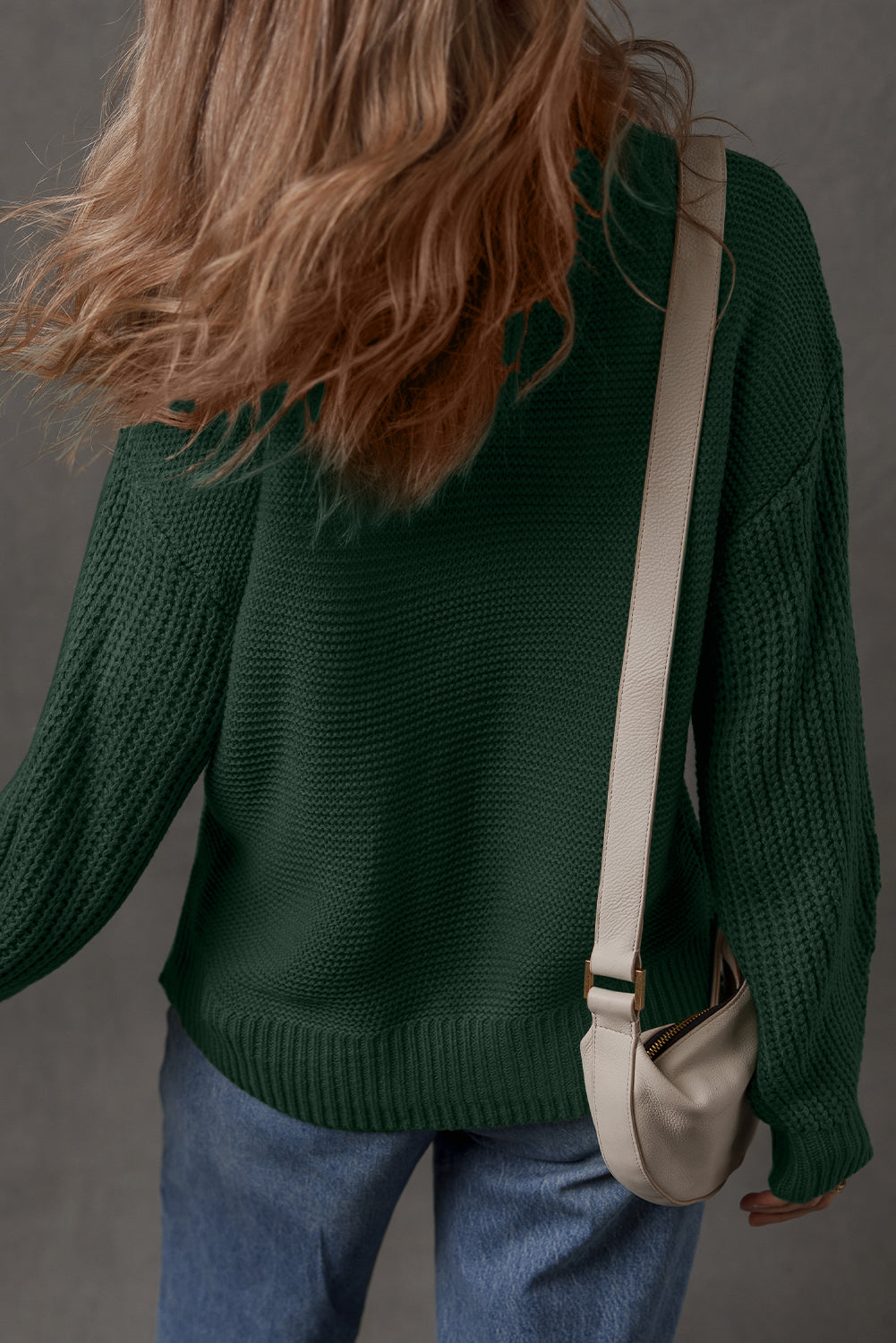 Solid Color Front Seam Drop Shoulder Loose Sweater