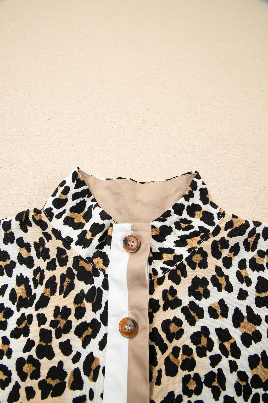 Short Sleeve Loose Leopard Mini Dress with Pockets