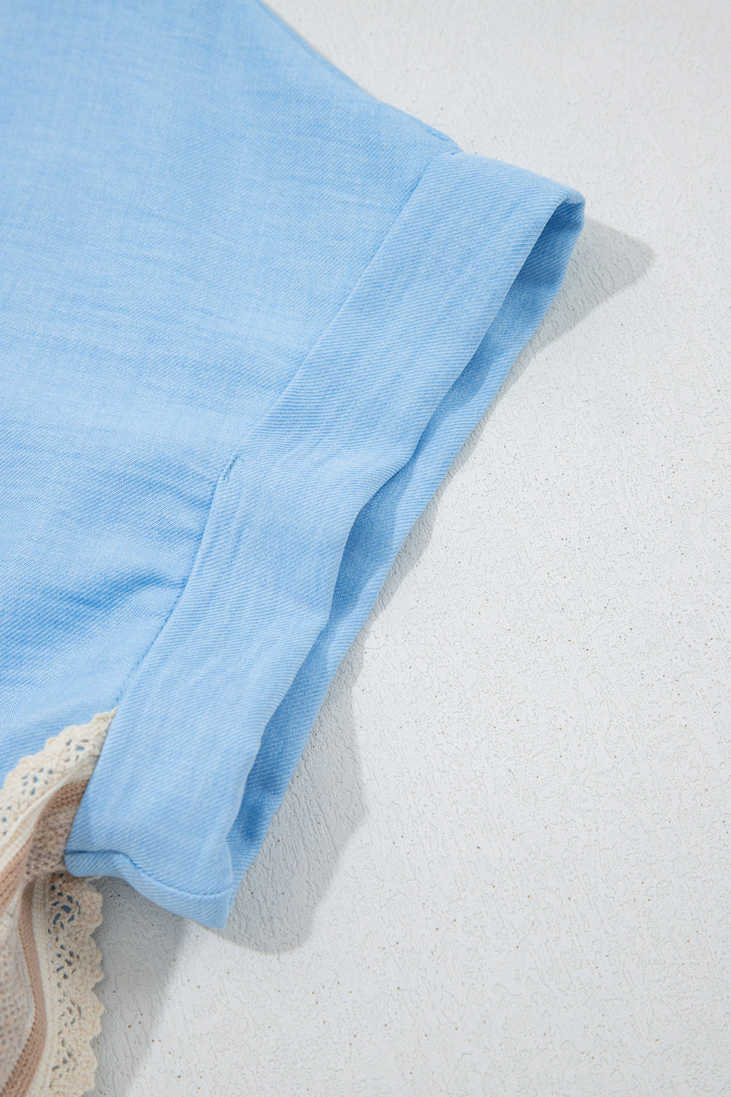 Blue Crochet Lace Accent Pullover Blouse