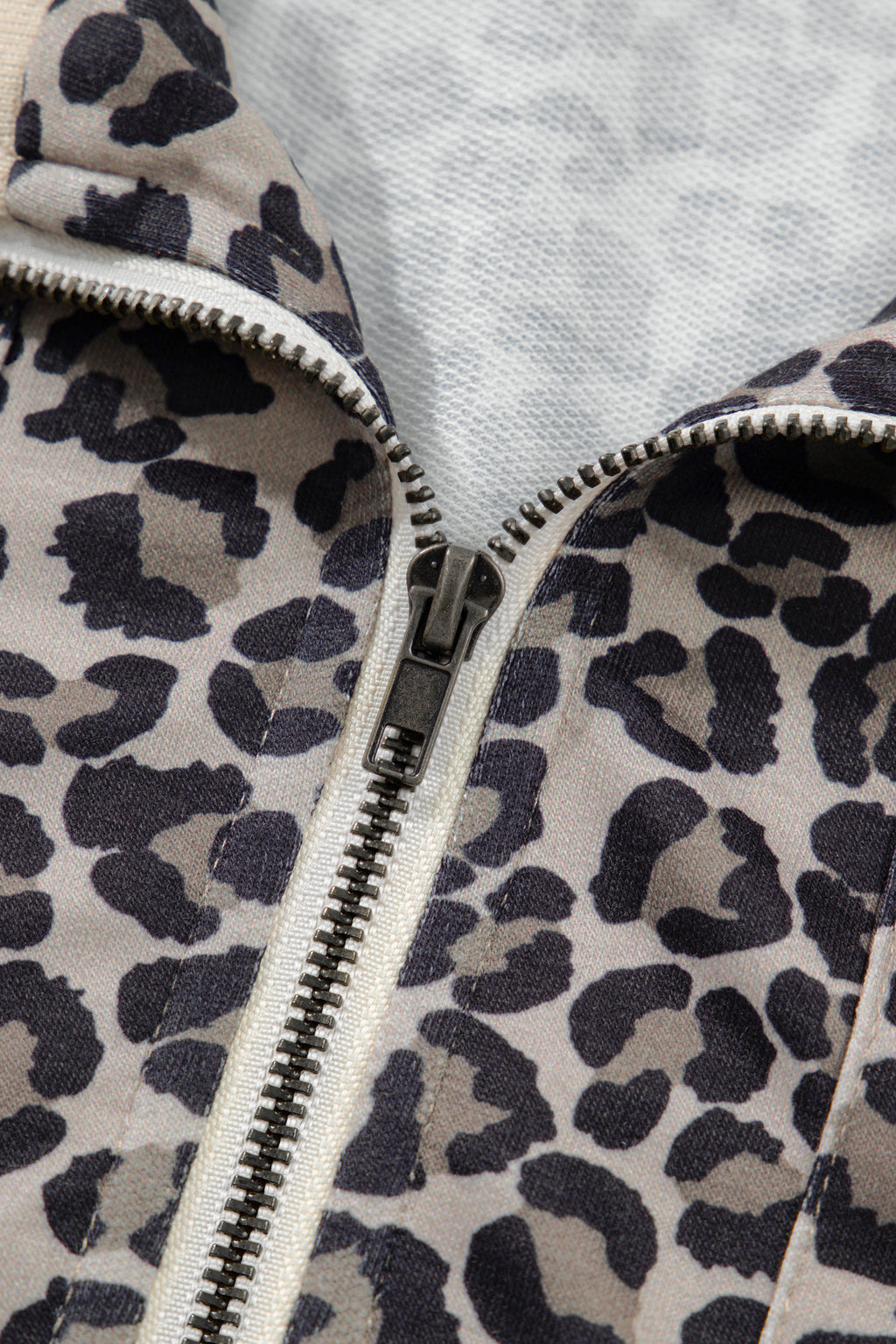 Khaki Leopard Print Half Zip Short Sleeve Top