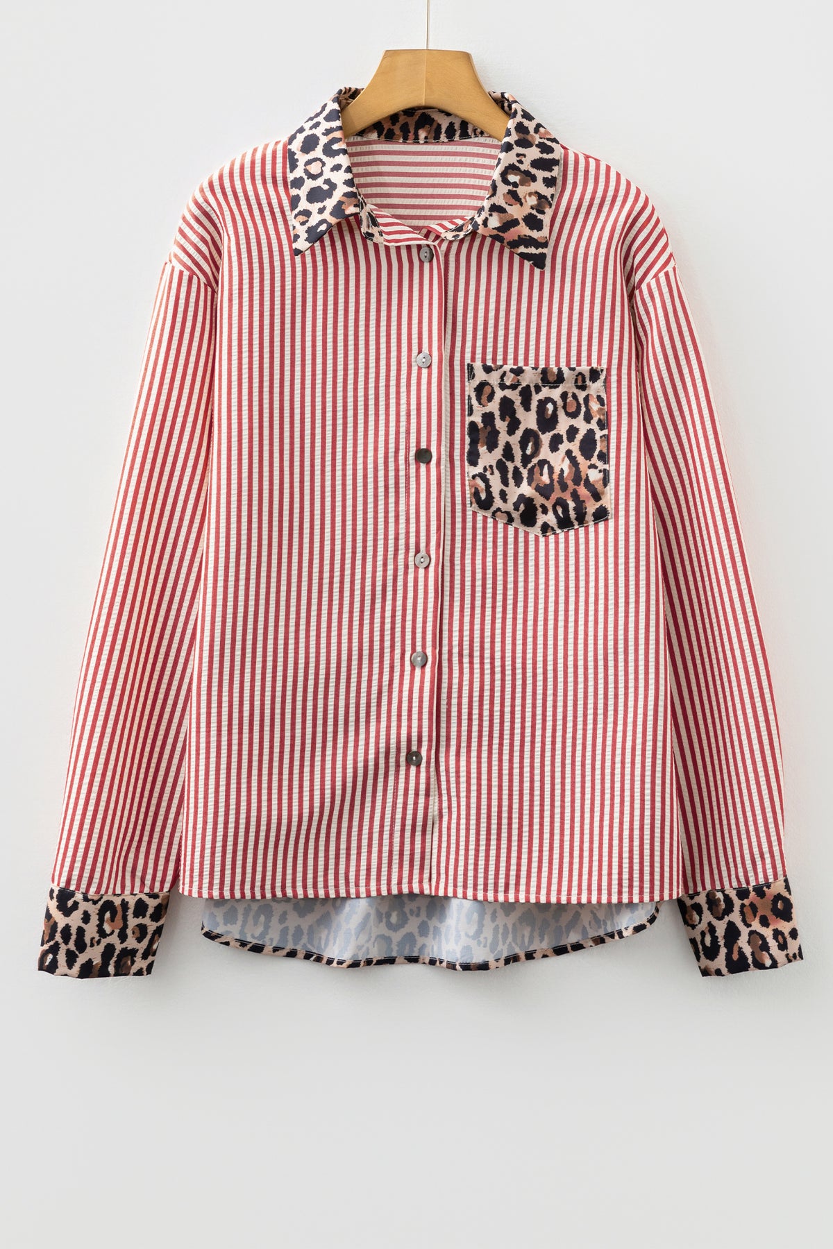 Leopard Print Patchwork Button Up Womens Shirt