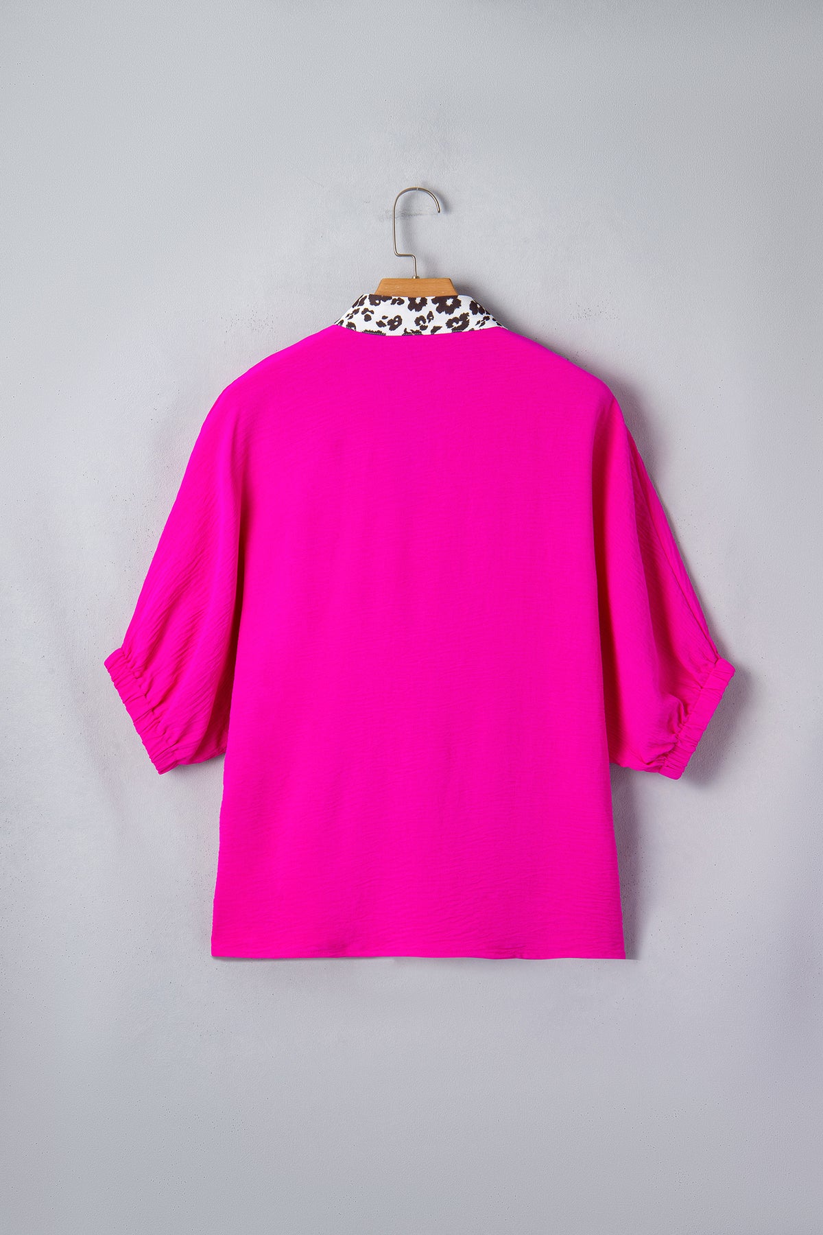 Leopard Patchwork Trim V Neck Blouse