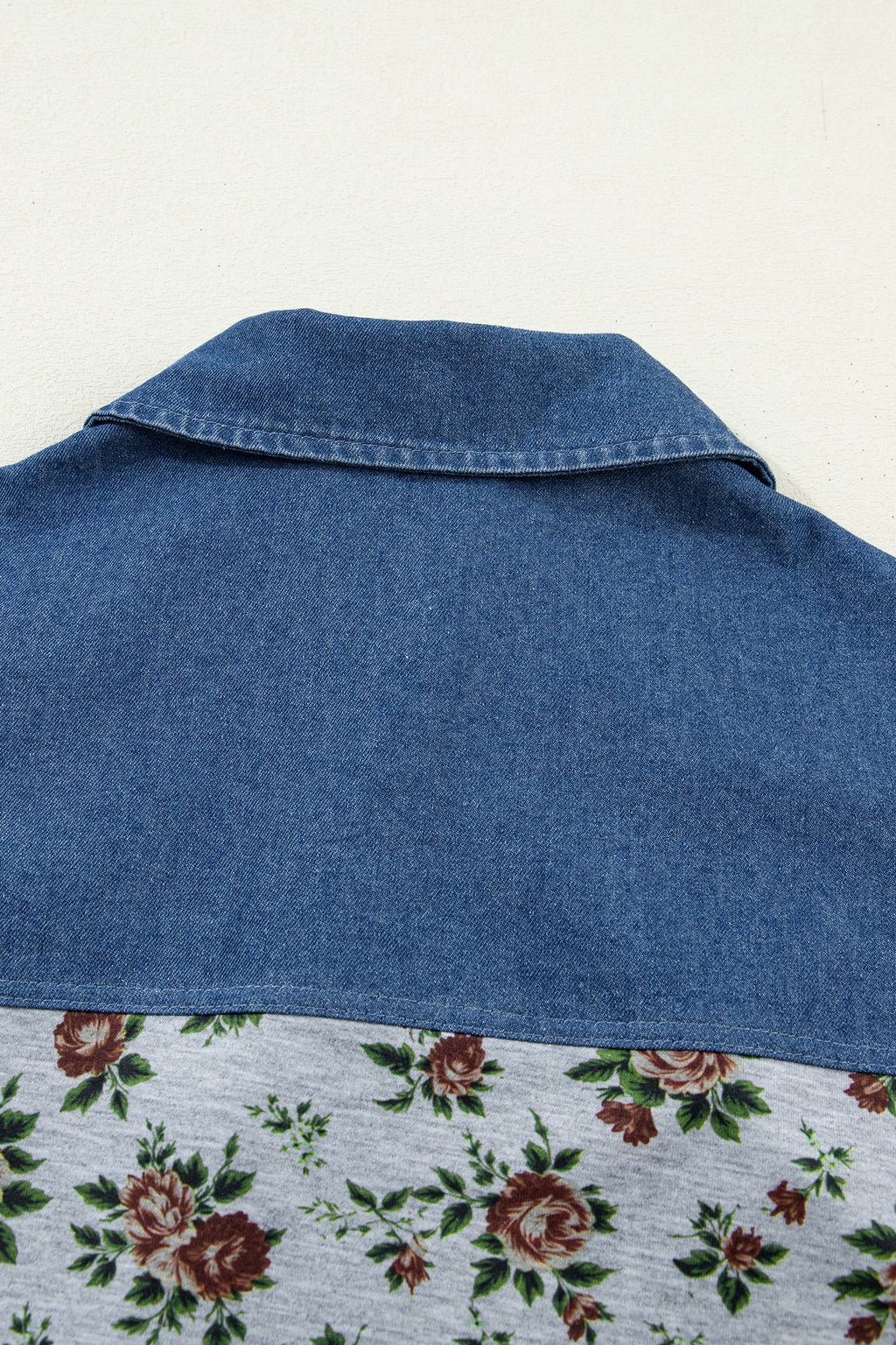 Floral Print Denim Buttoned Polo Collar Top