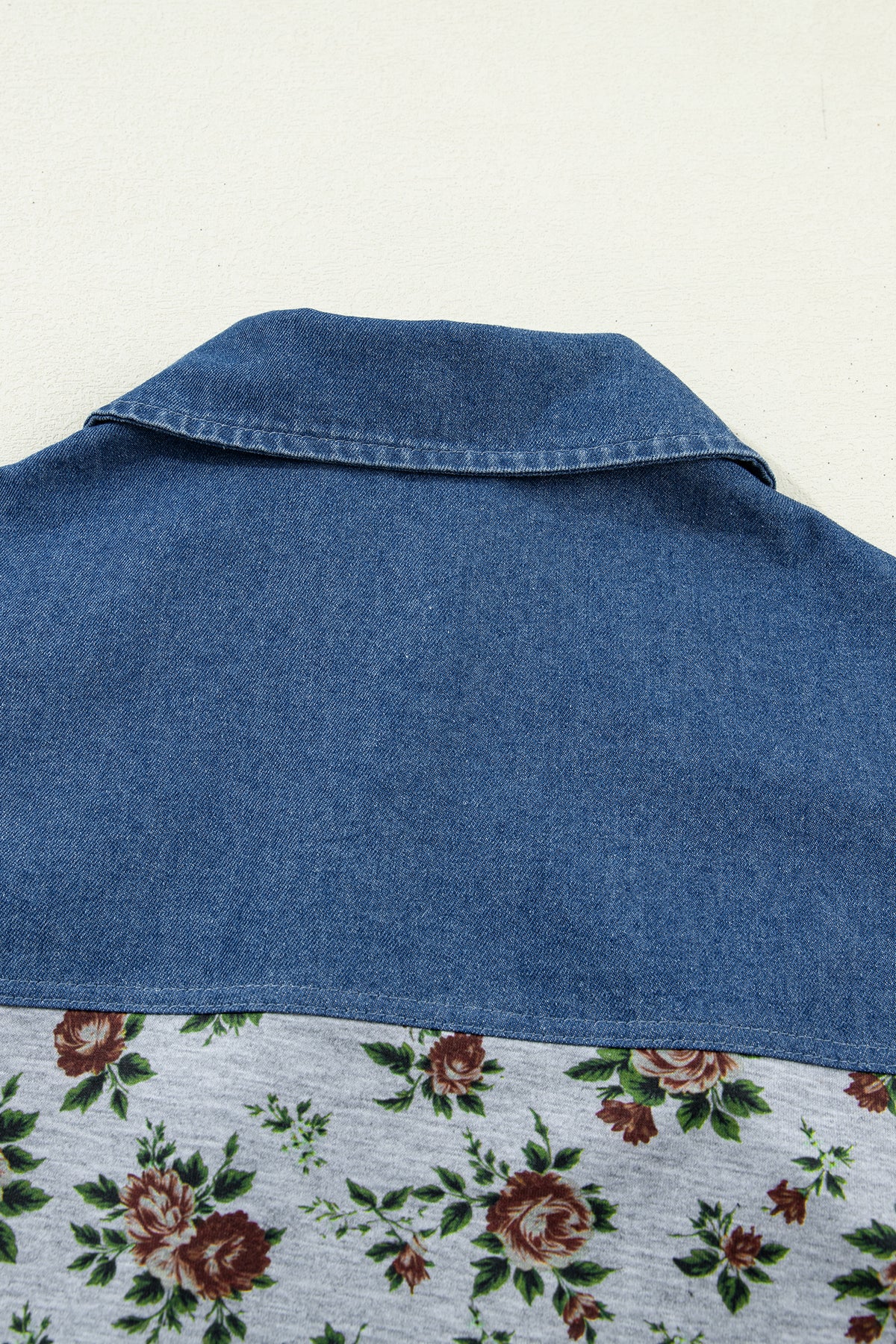 Floral Print Denim Buttoned Polo Collar Top