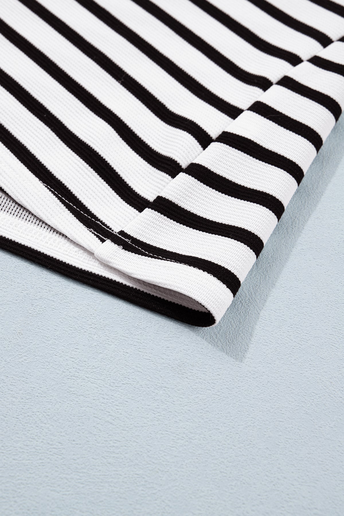 Black Stripe Short Puff Sleeve Blouse
