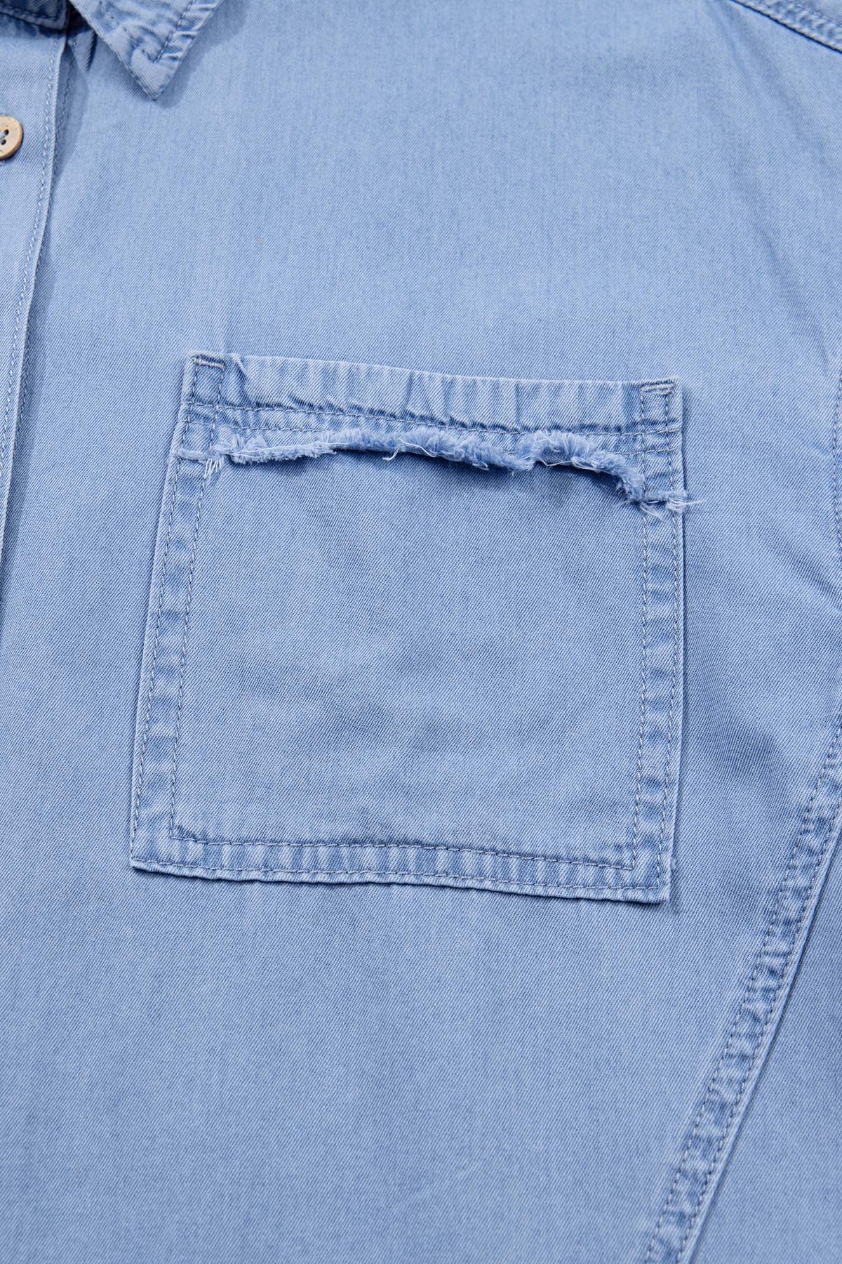 Myosotis Washed Drop Shoulder Bracelet Sleeve Chambray Shirt