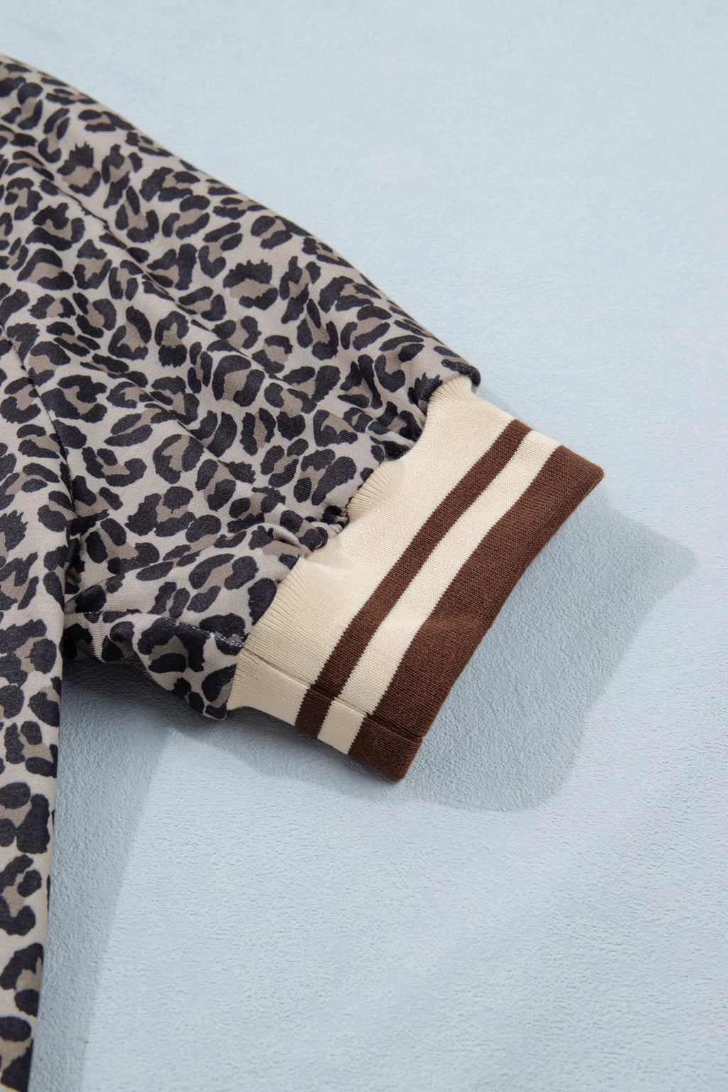 Khaki Leopard Print Half Zip Short Sleeve Top