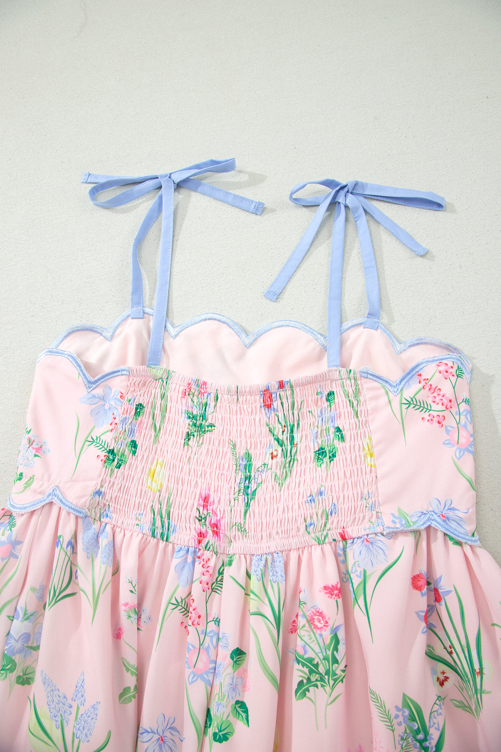 Floral Print Contrast Trim Self-tie Straps Dress