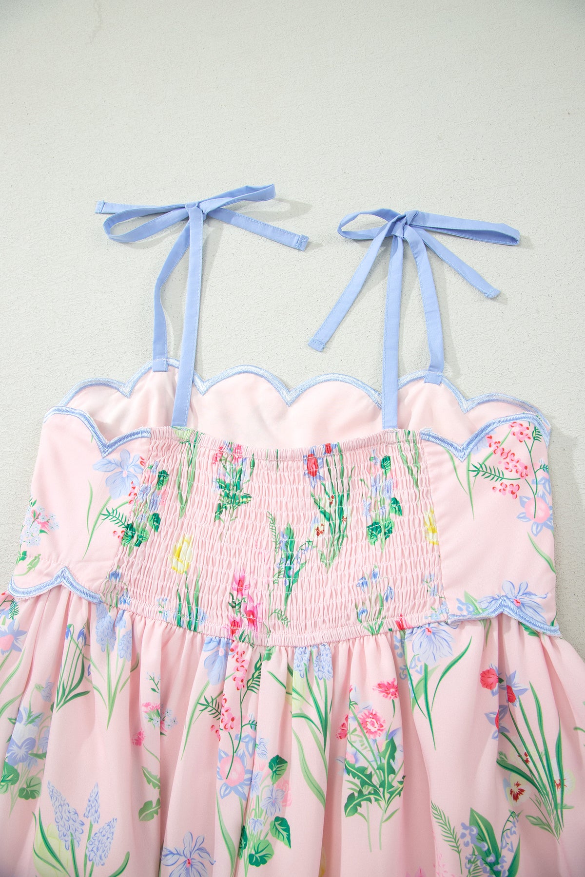 Floral Print Contrast Trim Self-tie Straps Dress