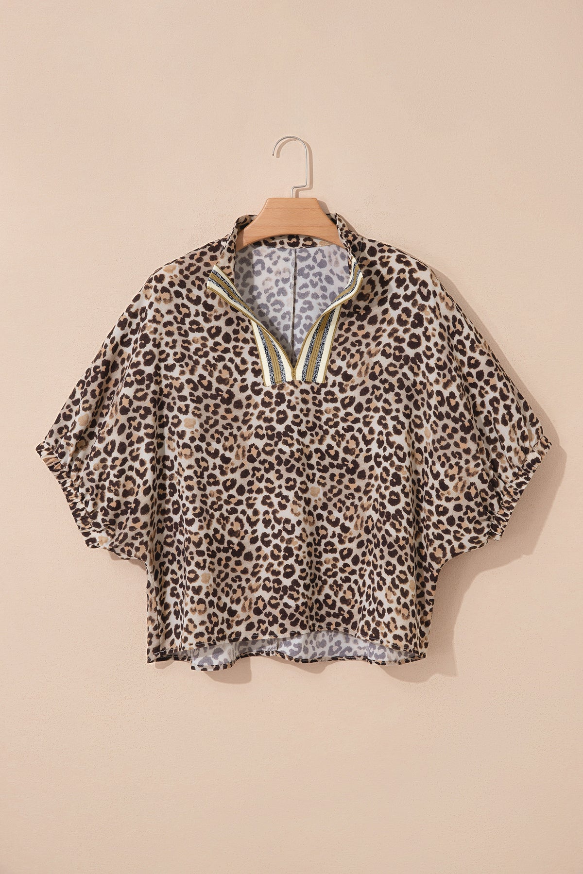 Leopard Half Sleeve Western Dolman Blouse