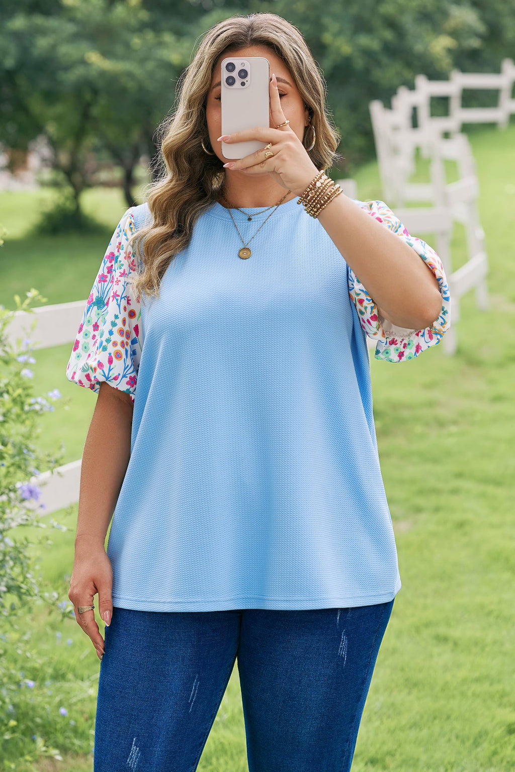 Plus Size Light Blue Floral Top