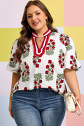 White Plus Size Floral Print Blouse