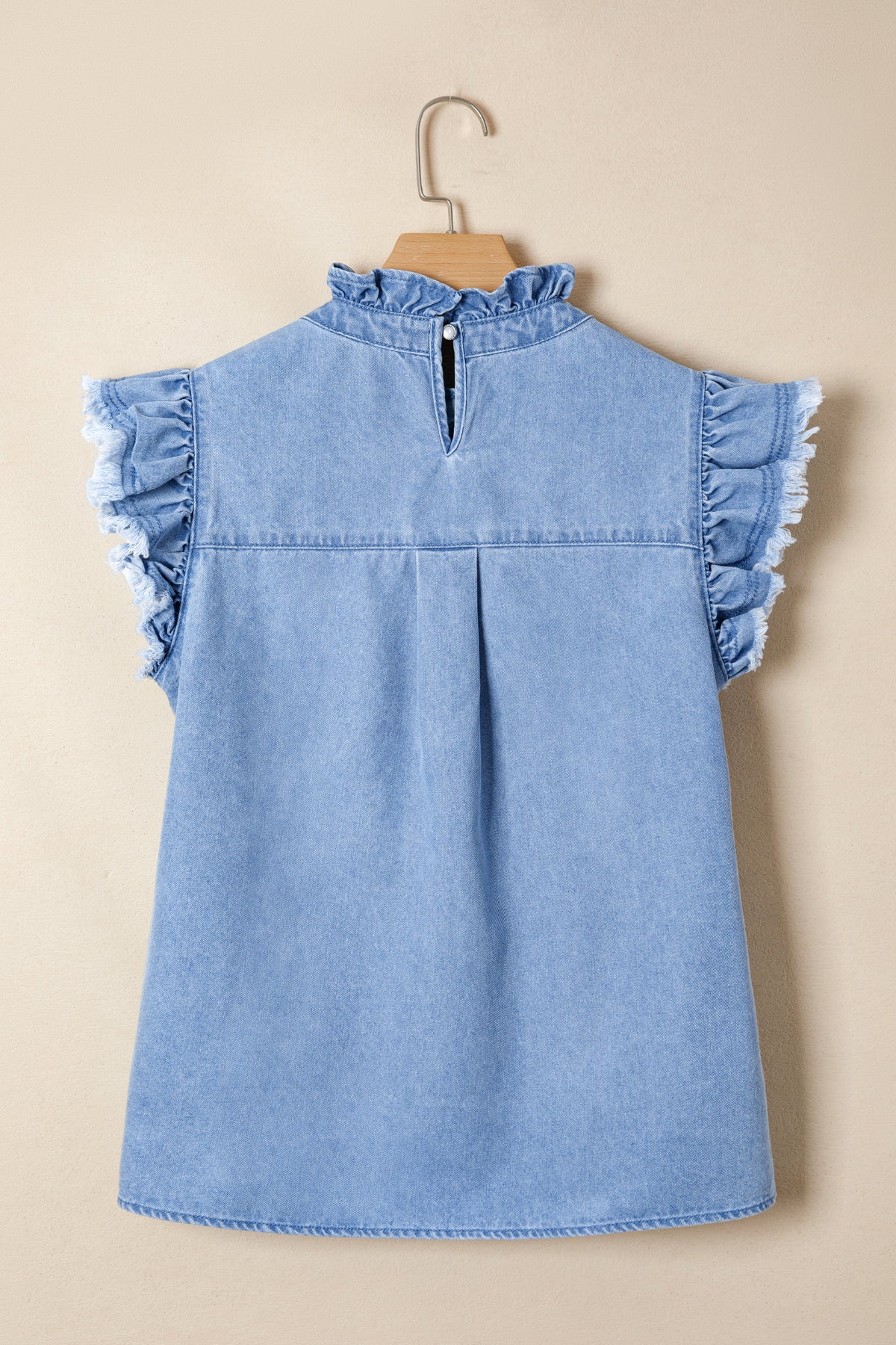 Beau Blue Frilled Collar Flutter Sleeve Denim Top