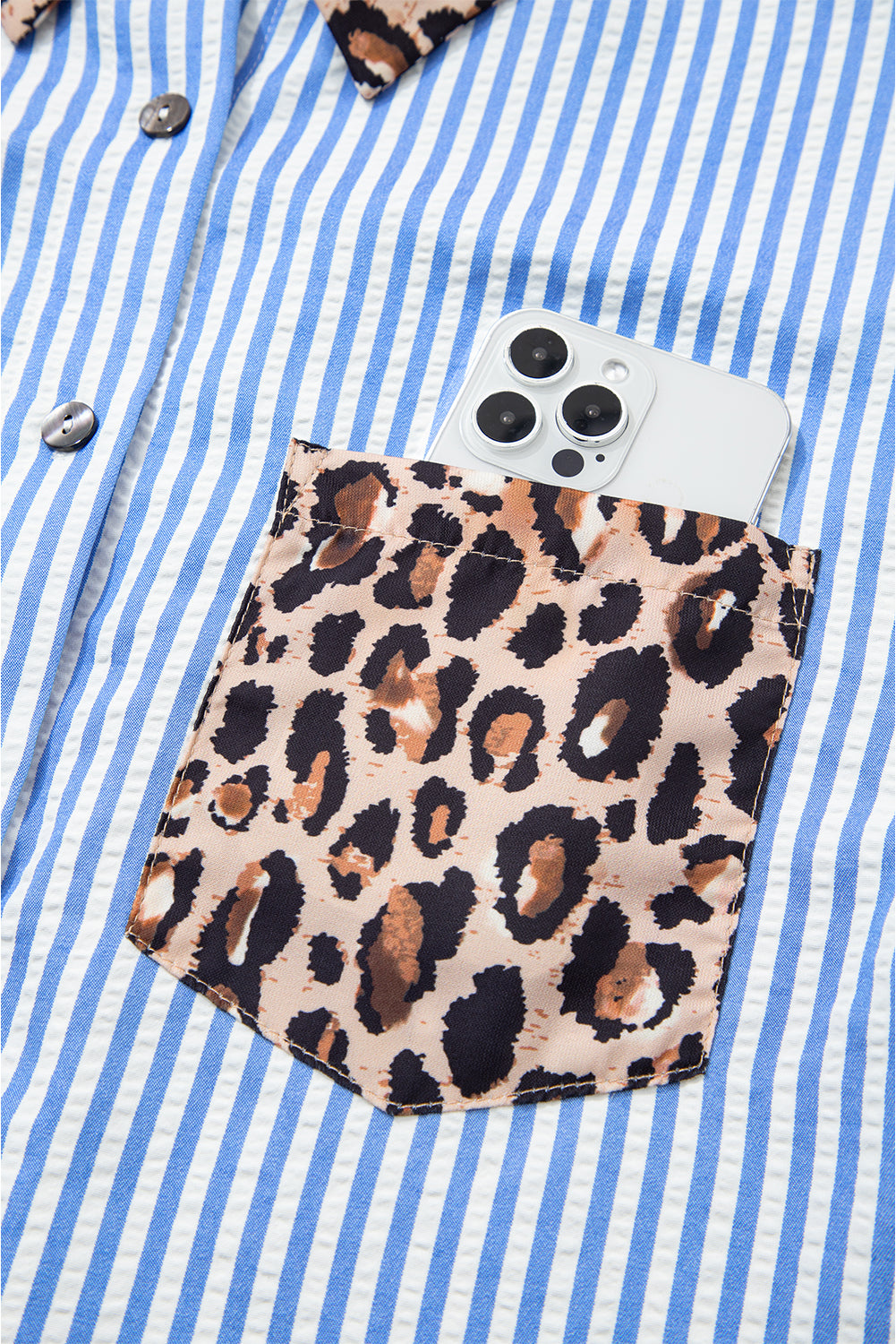 Leopard Print Patchwork Button Up Womens Shirt