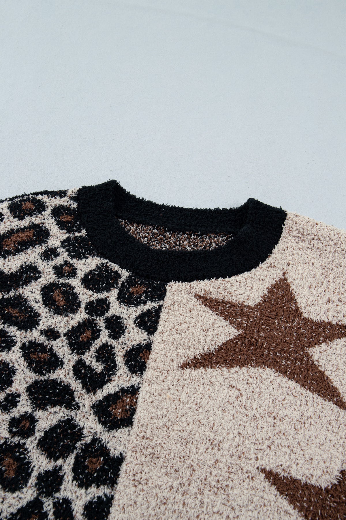 Leopard Star Pattern Round Neck Long Sleeve Shift Sweater
