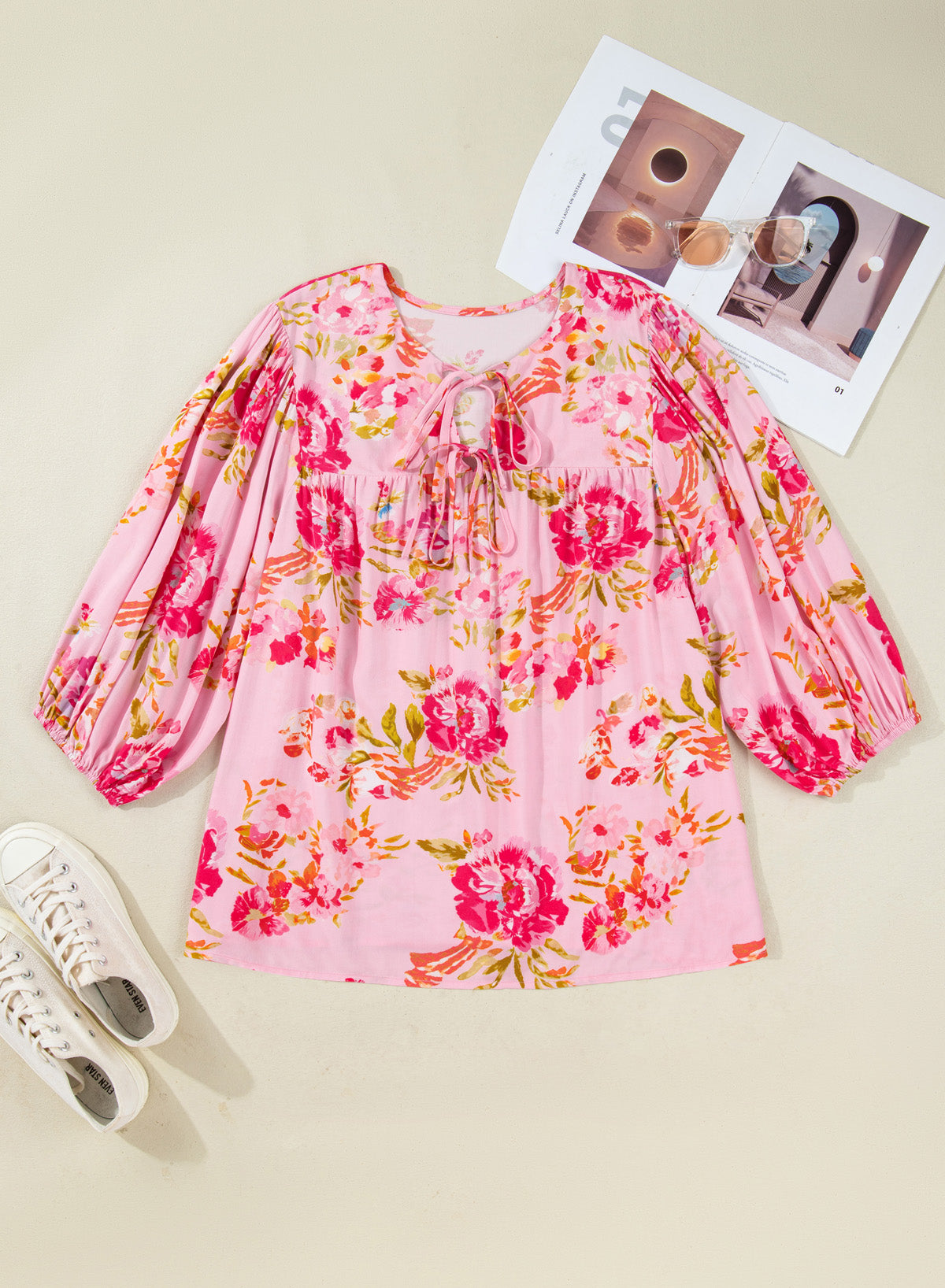 Pink Plus Size Floral Tunic Top