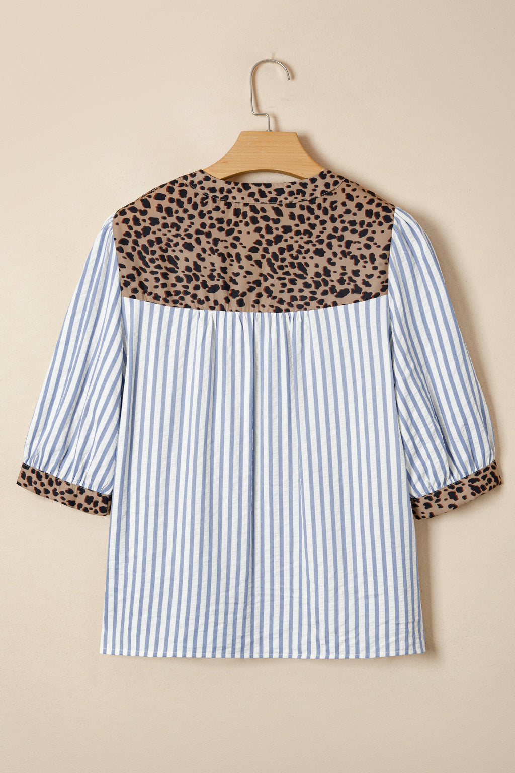 Blue Stripe Leopard Button Down Half Sleeve Shirt