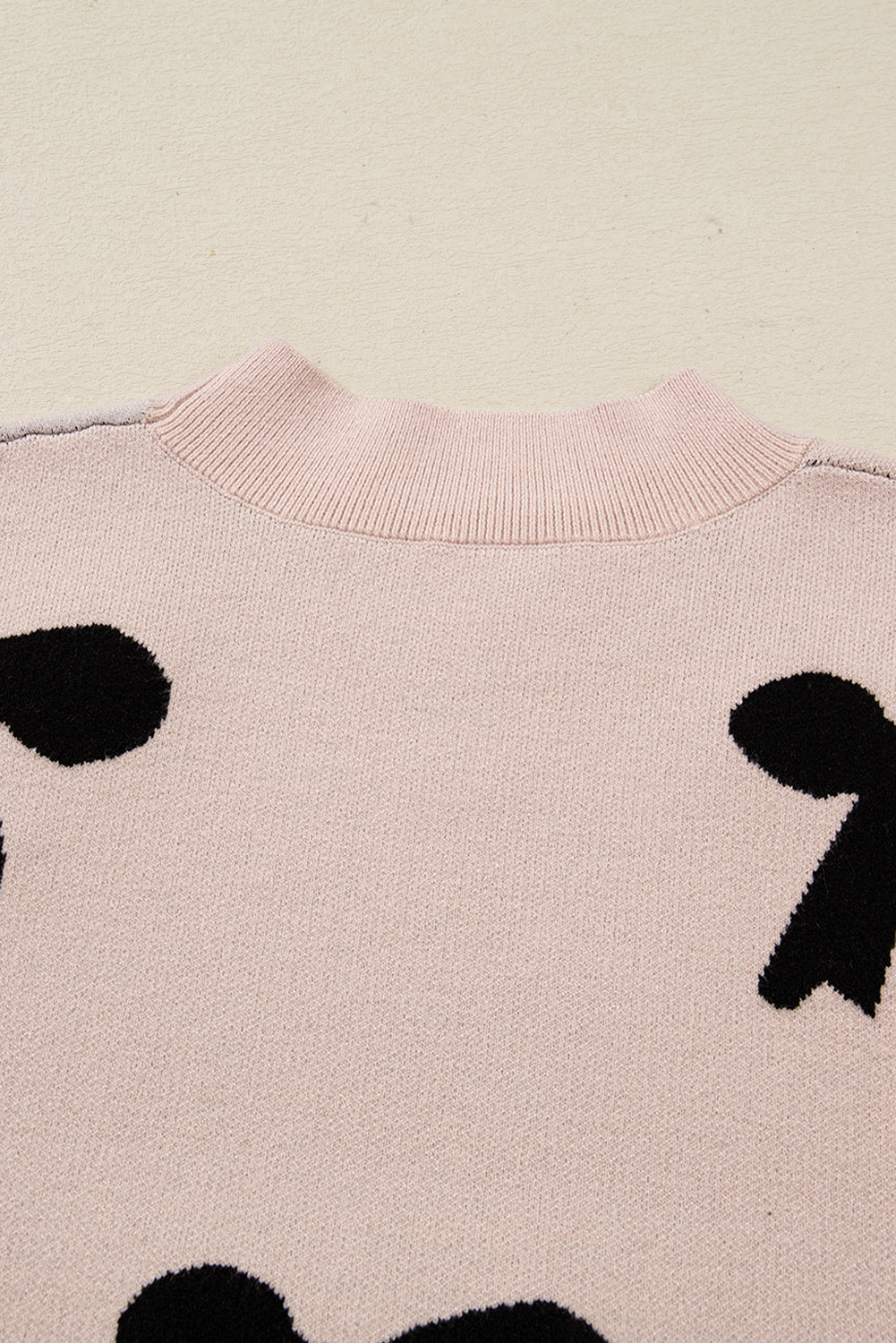 Pink Pearl Embellished Bow Pattern Sweater