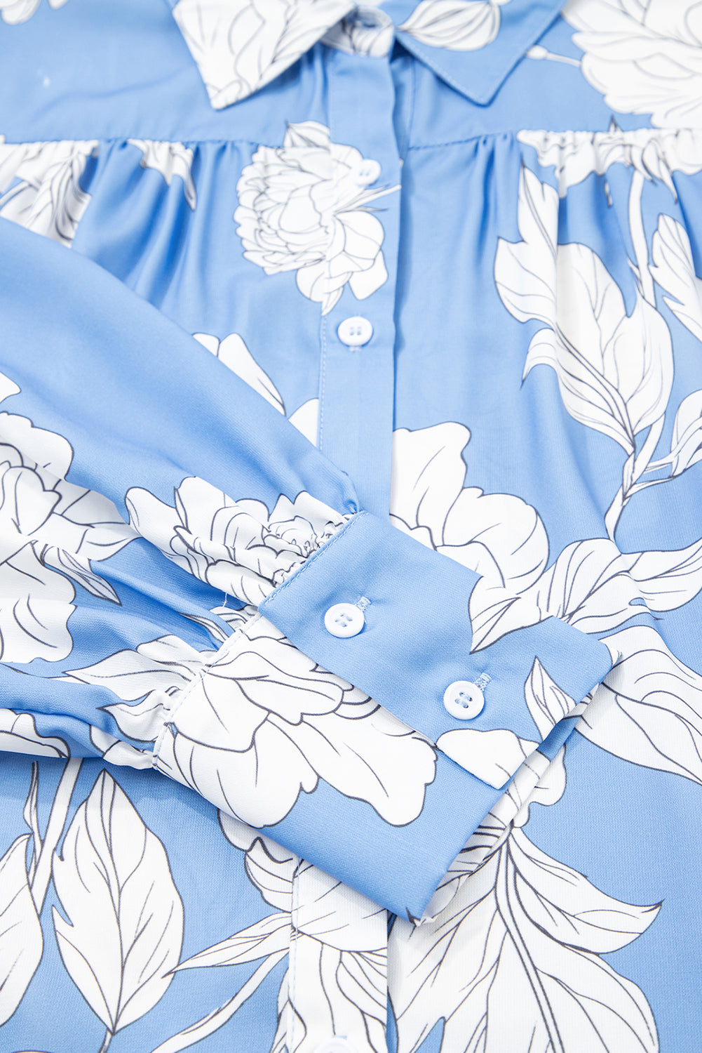 Sky Blue Floral Print Button Up Shirt