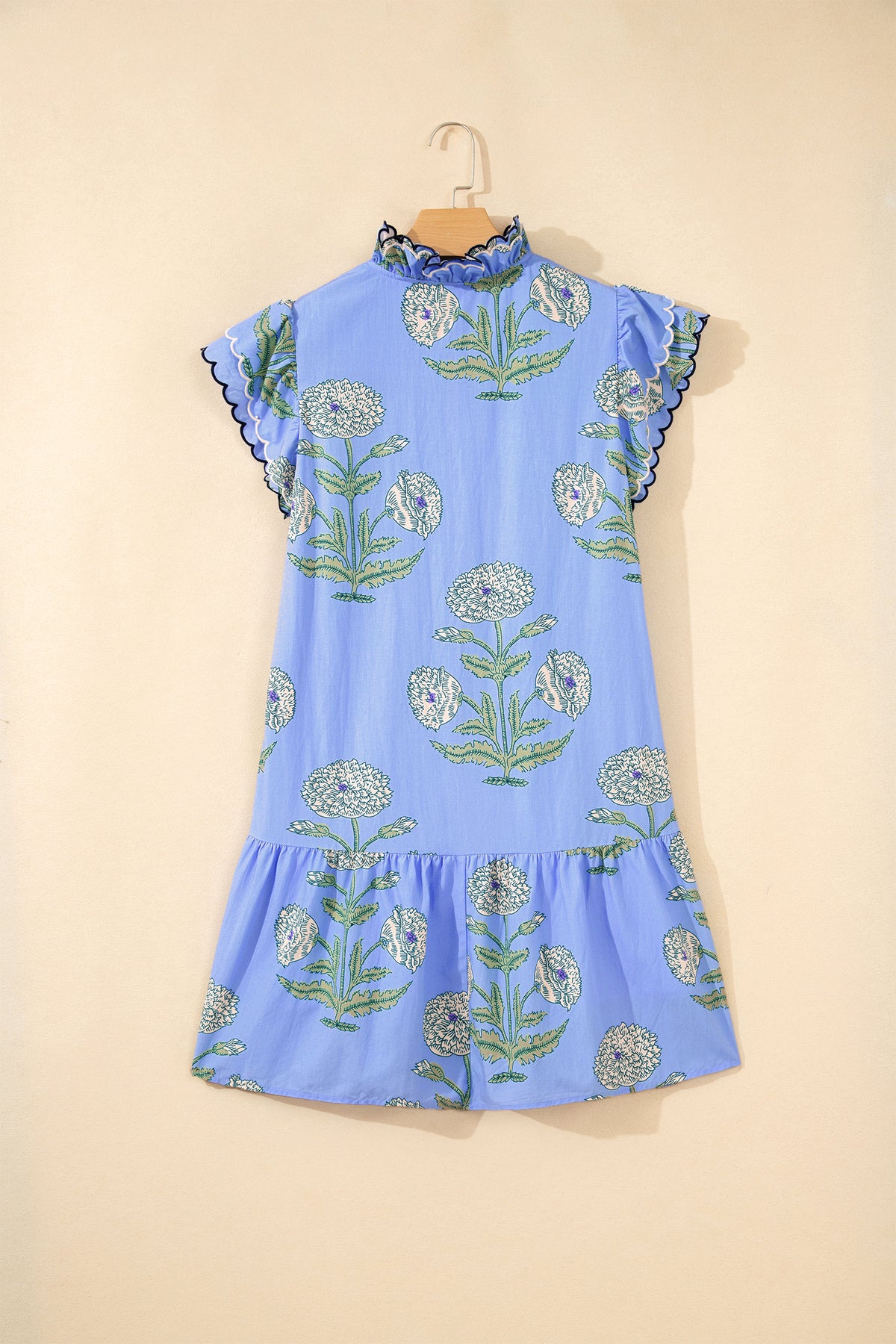 Floral Print Scalloped Embroidery Dress