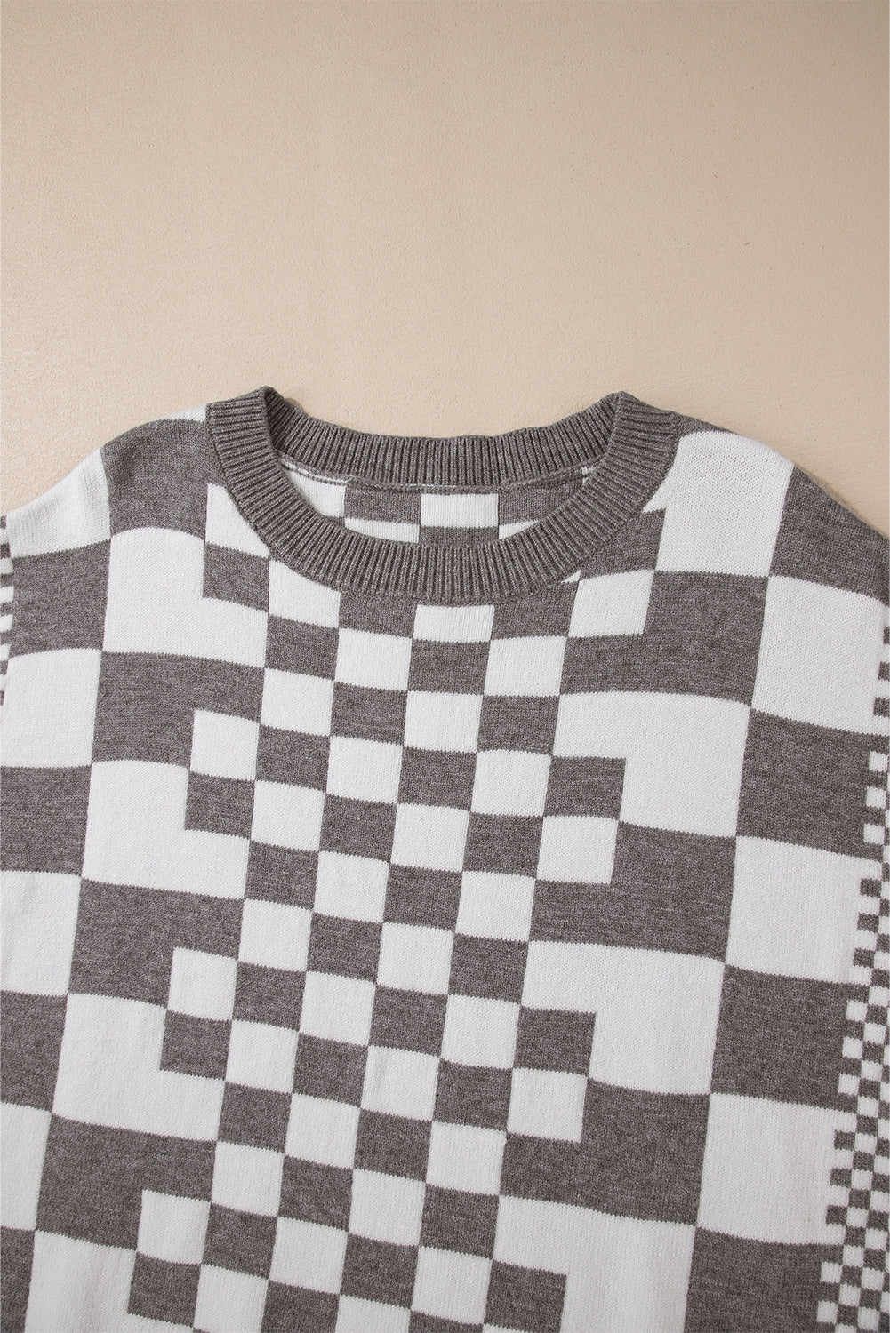 Checkered Print Round Neck Sweater