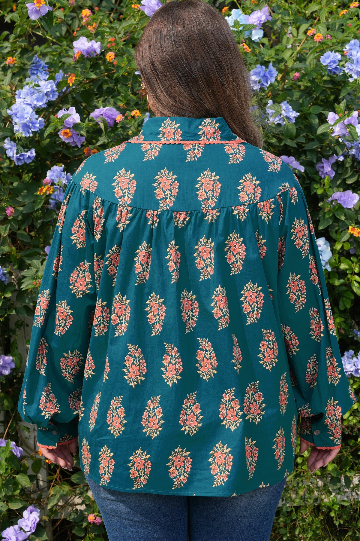 Green Plus Size Floral Print Shirt